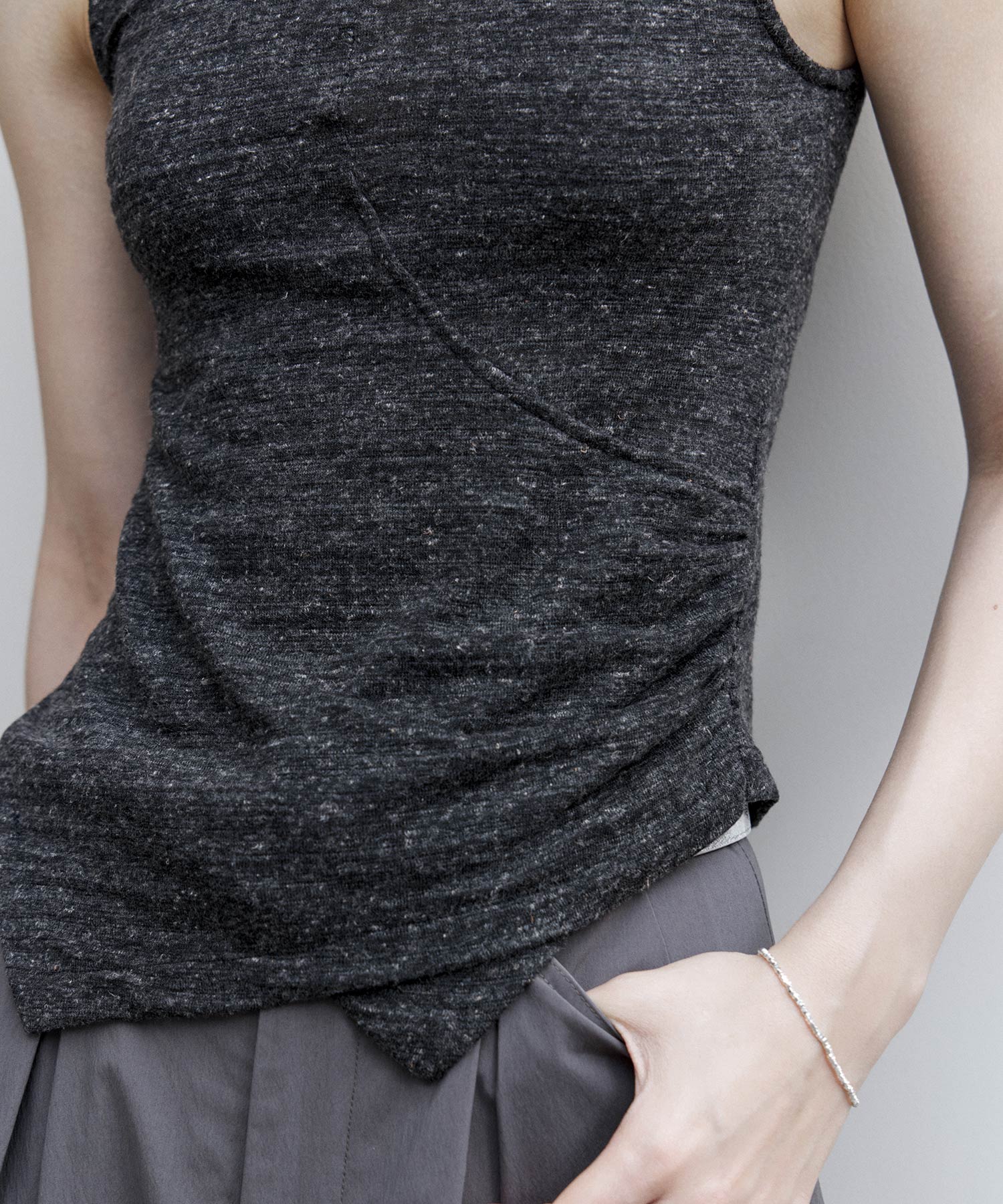 Asymmetric Gather Linen Blend Tank Top