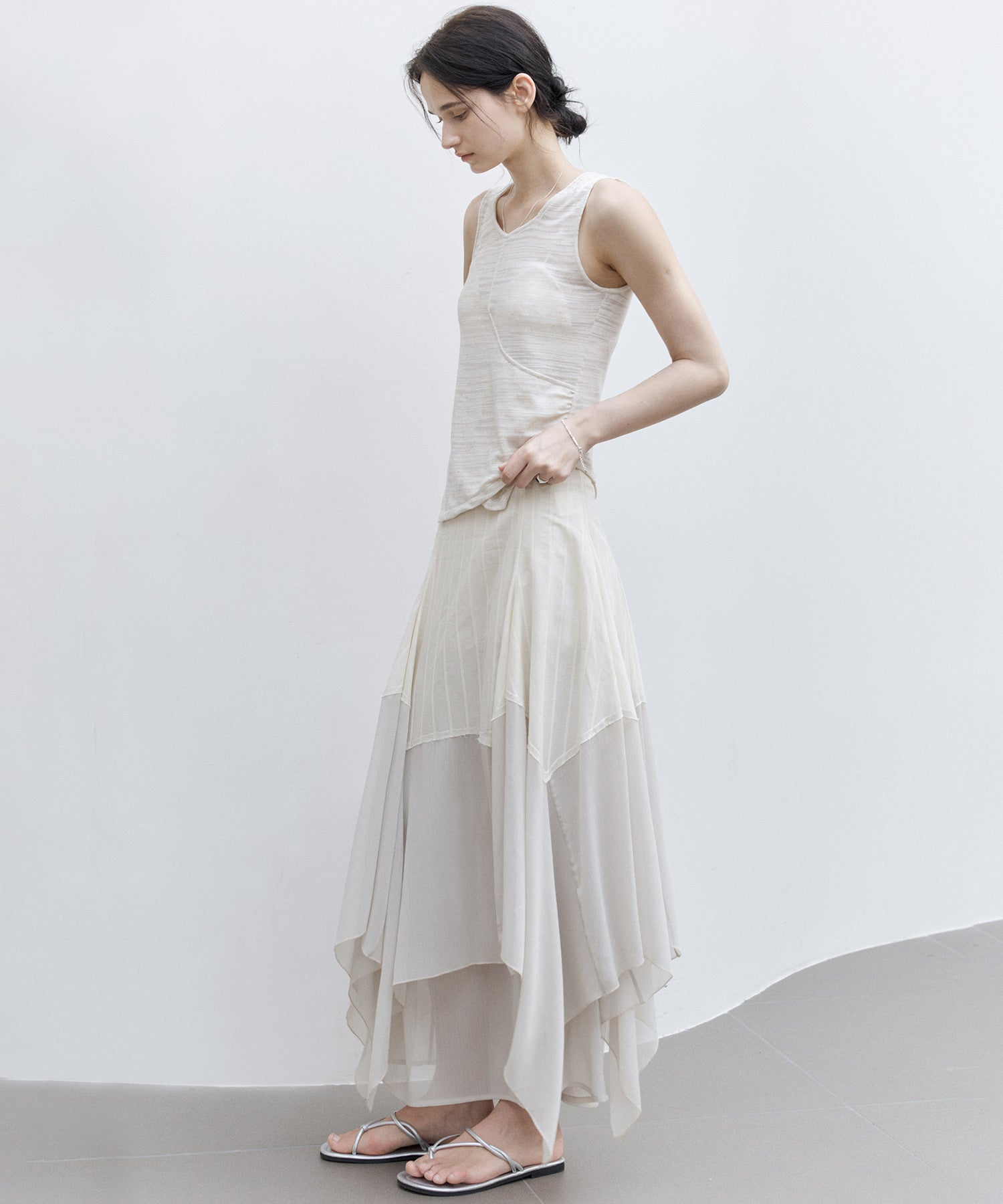 Asymmetric Gather Linen Blend Tank Top