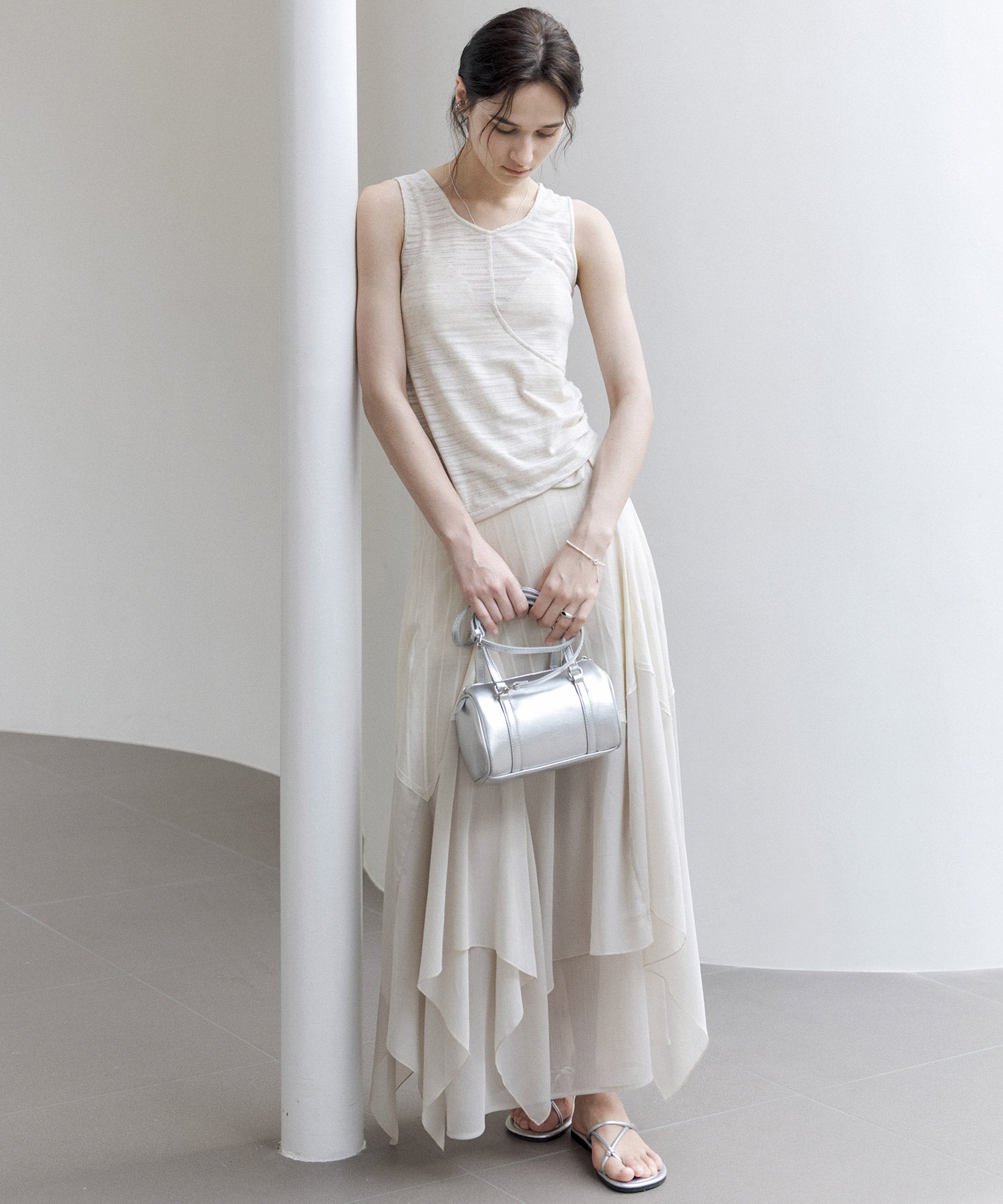 Asymmetric Gather Linen Blend Tank Top