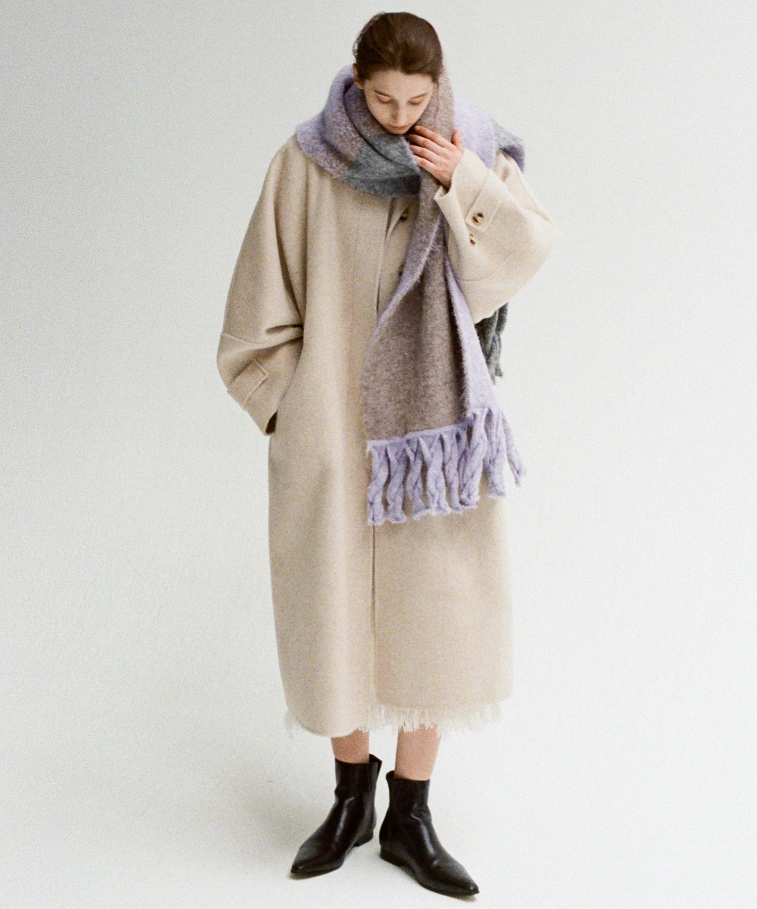 Double-Face Wool Cocoon Coat with Batwing Sleeves