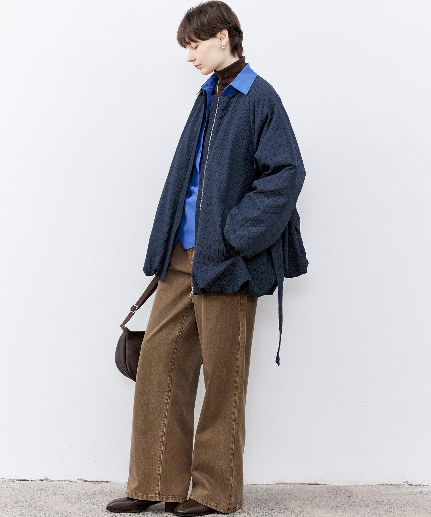 Diamond Jacquard Quilted Down Coat – Belt & Scarf Set