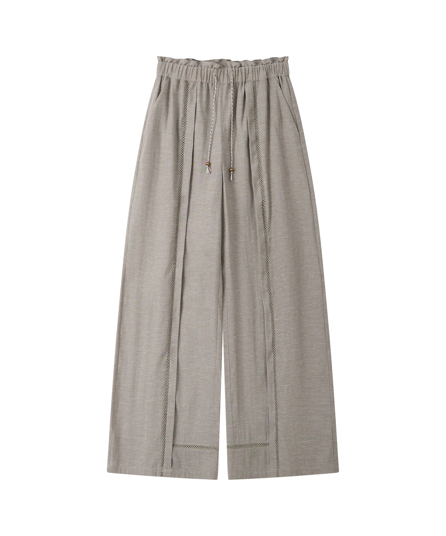 「8月中旬~下旬出荷」Front Lace Linen Blend Wide Pants