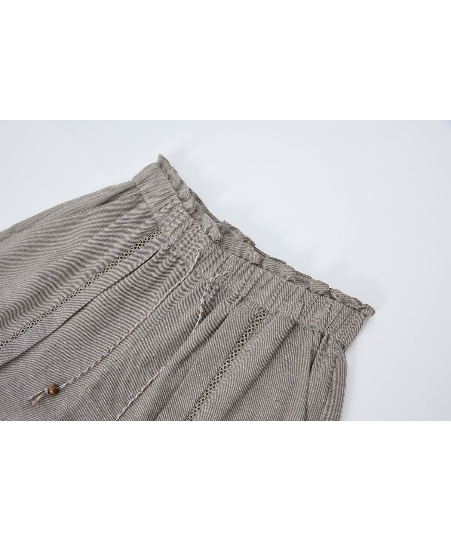 「8月中旬~下旬出荷」Front Lace Linen Blend Wide Pants