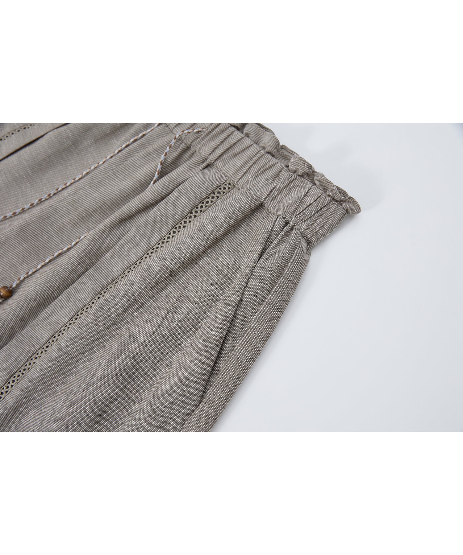 「8月中旬~下旬出荷」Front Lace Linen Blend Wide Pants