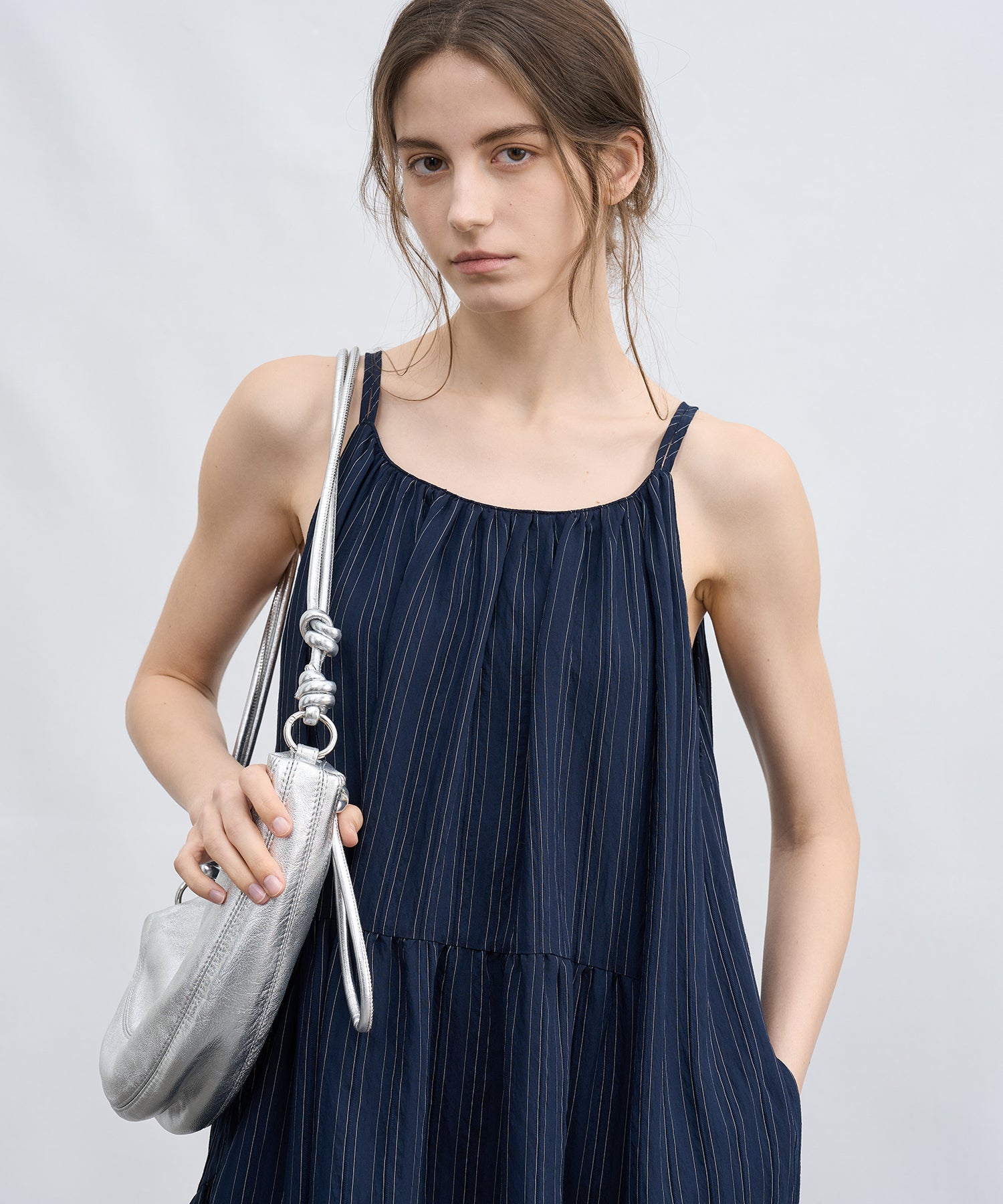 「7月上旬~中旬出荷」Textured Stripe Camisole Dress