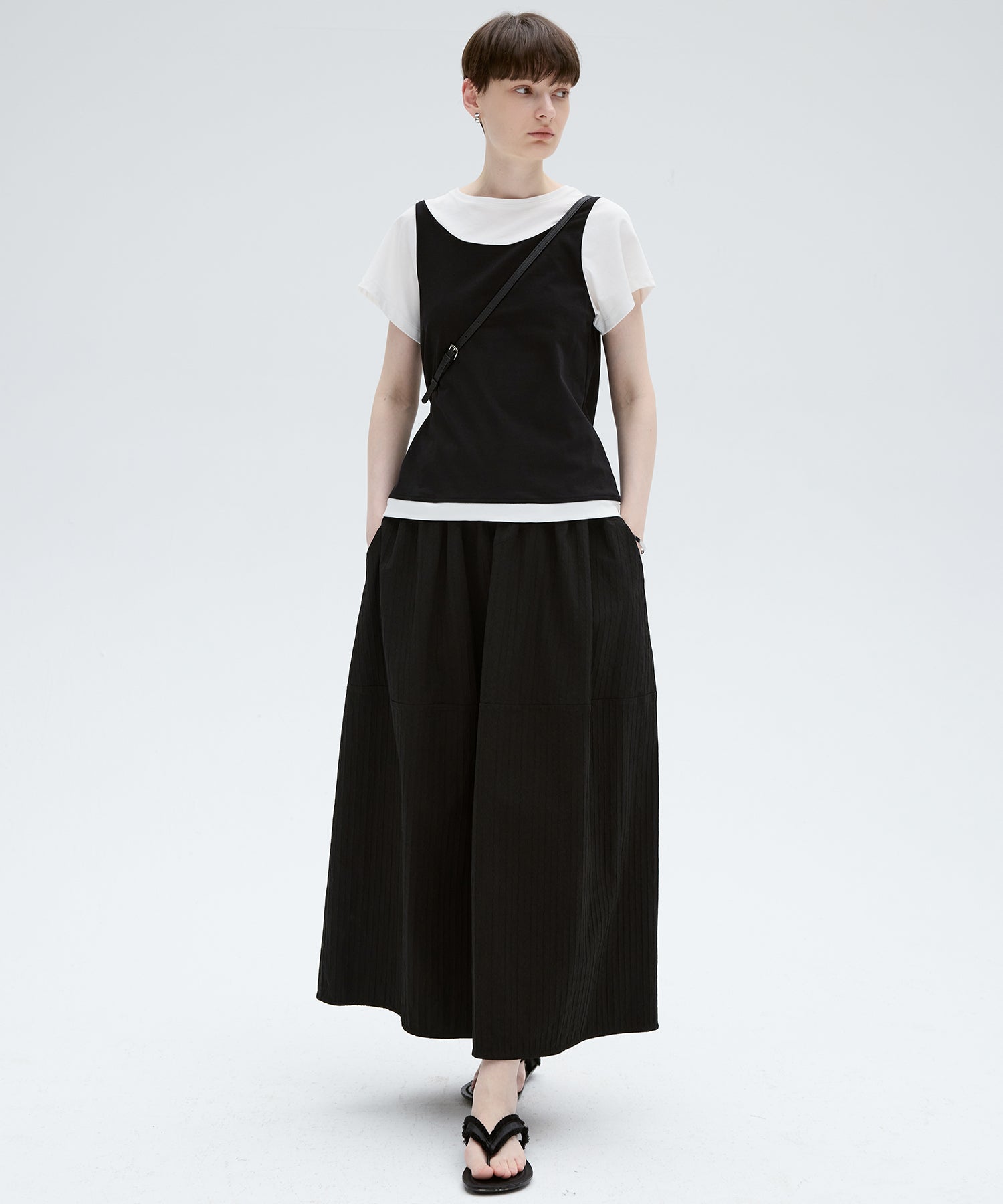 Textured Stripe Semi-Balloon Long Skirt
