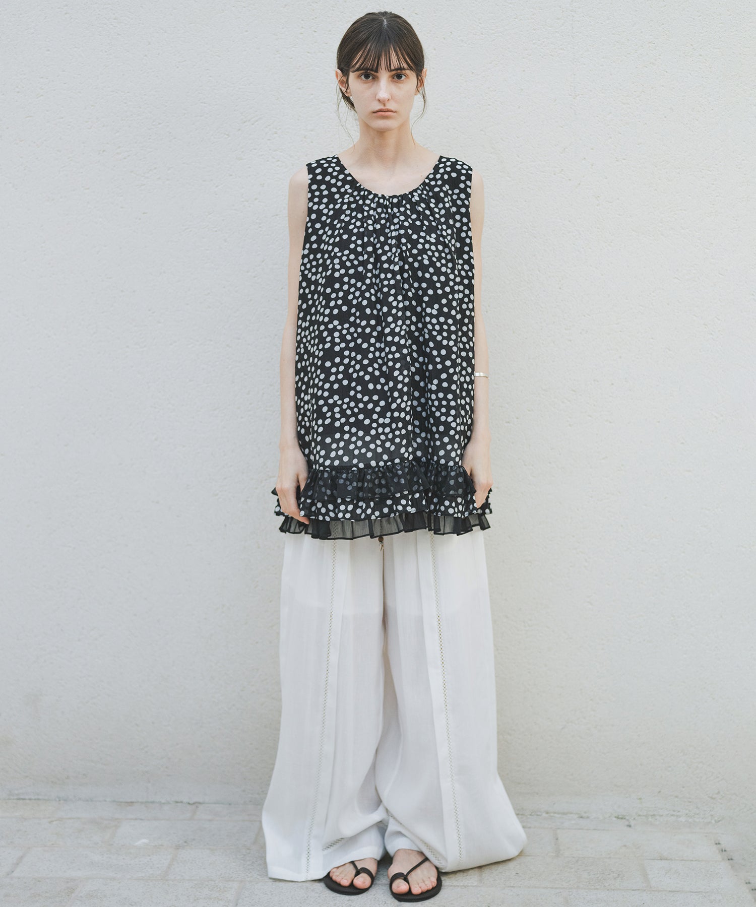 「8月中旬~下旬出荷」Front Lace Linen Blend Wide Pants