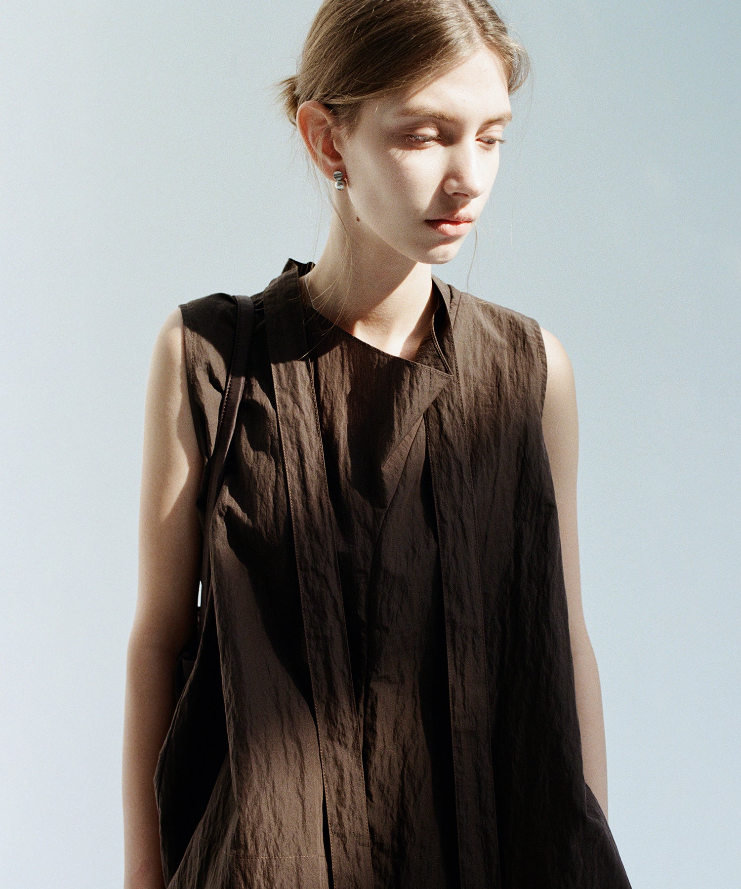 Tie-Neck Sleeveless Textured Blouse