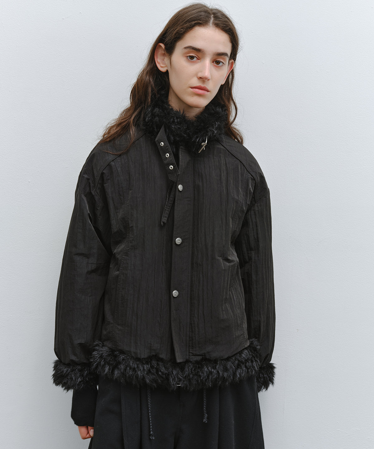 「10月下旬出荷予定」Faux Fur Trim Stand Collar Short Down Jacket
