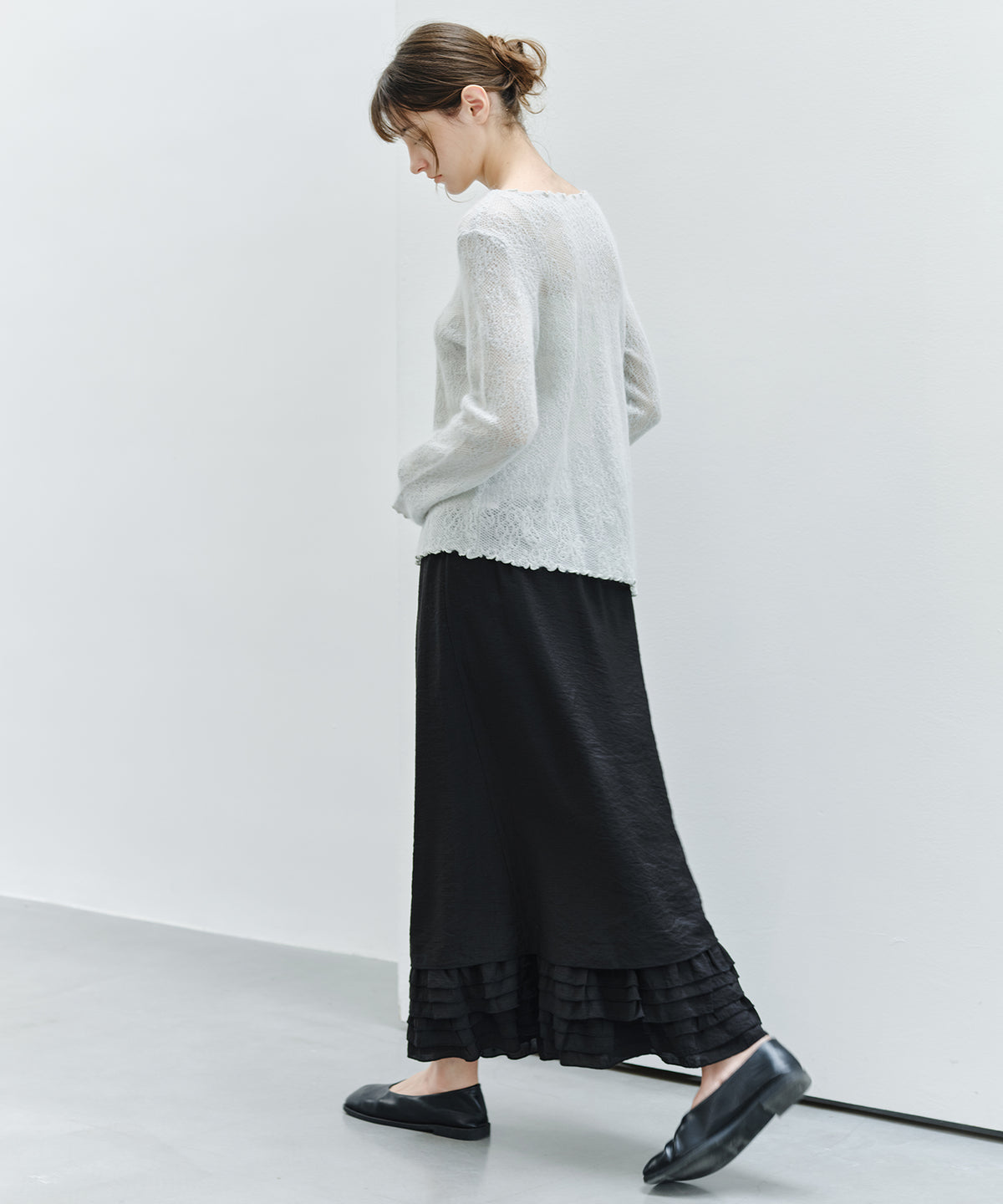 「9月下旬出荷予定」Layered Frill Hem Easy Long Skirt