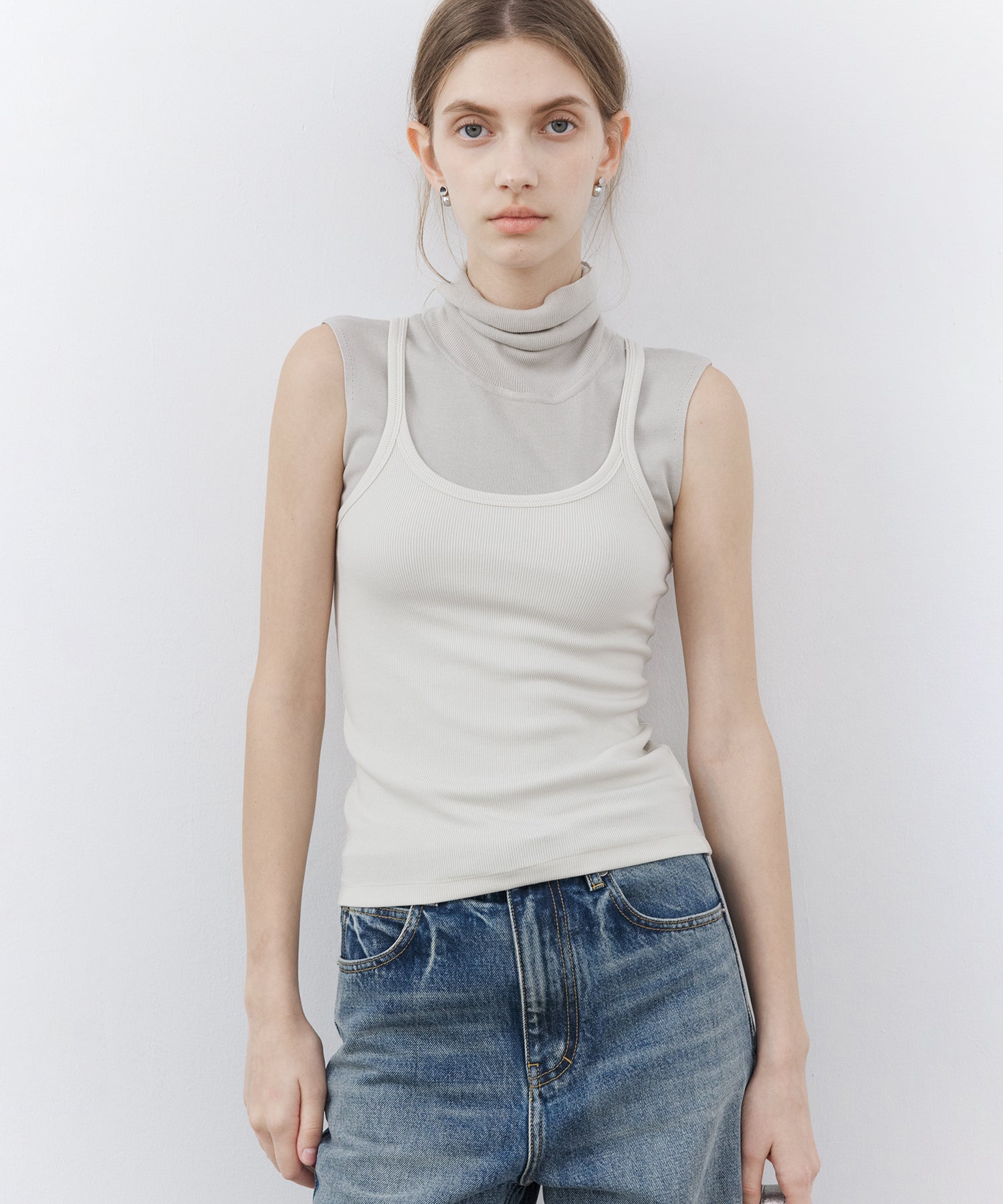Stretch Ribbed U-Neck Tank Top