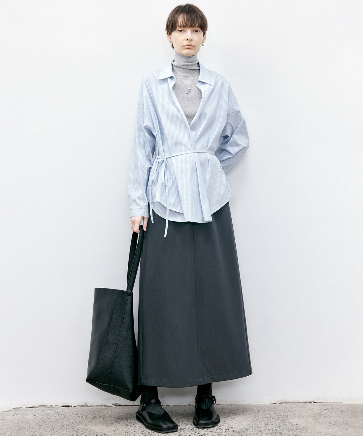 Wrap-Front Waist Tie Design Shirt