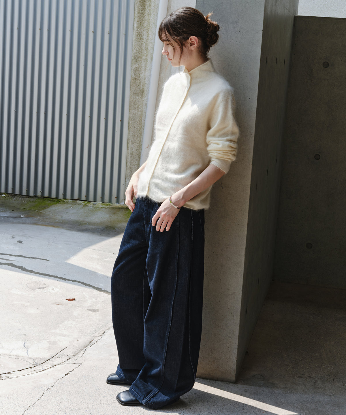 「10月下旬出荷予定」Side-Seam Detail Wide Denim Pants