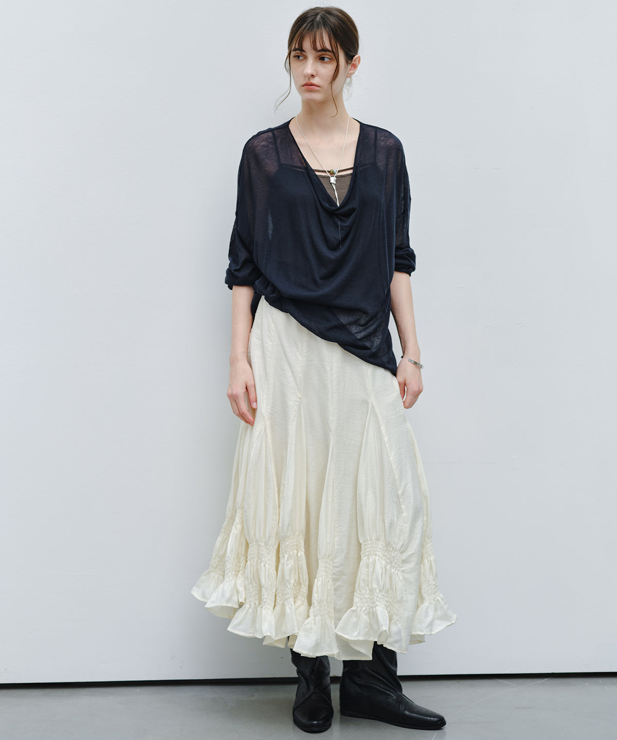 「9月下旬出荷予定」Paneled Shirred Hem A-Line Skirt
