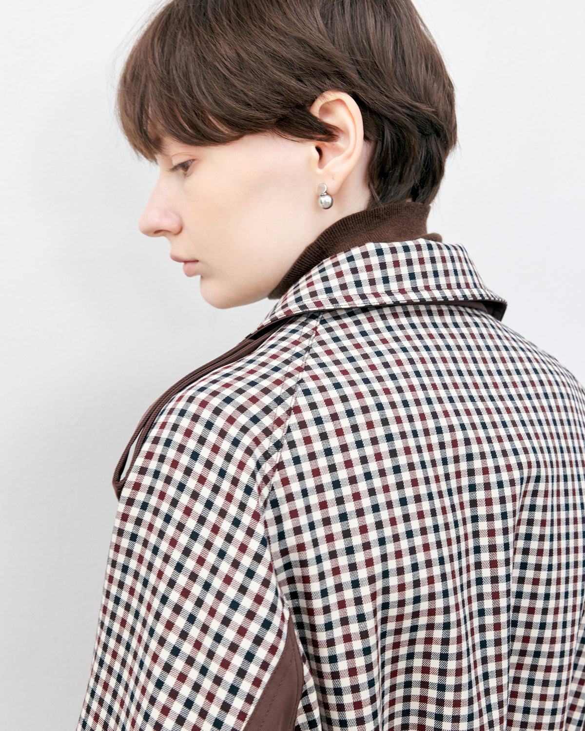 Contrast Panel Checkered Mid-Length Jacket