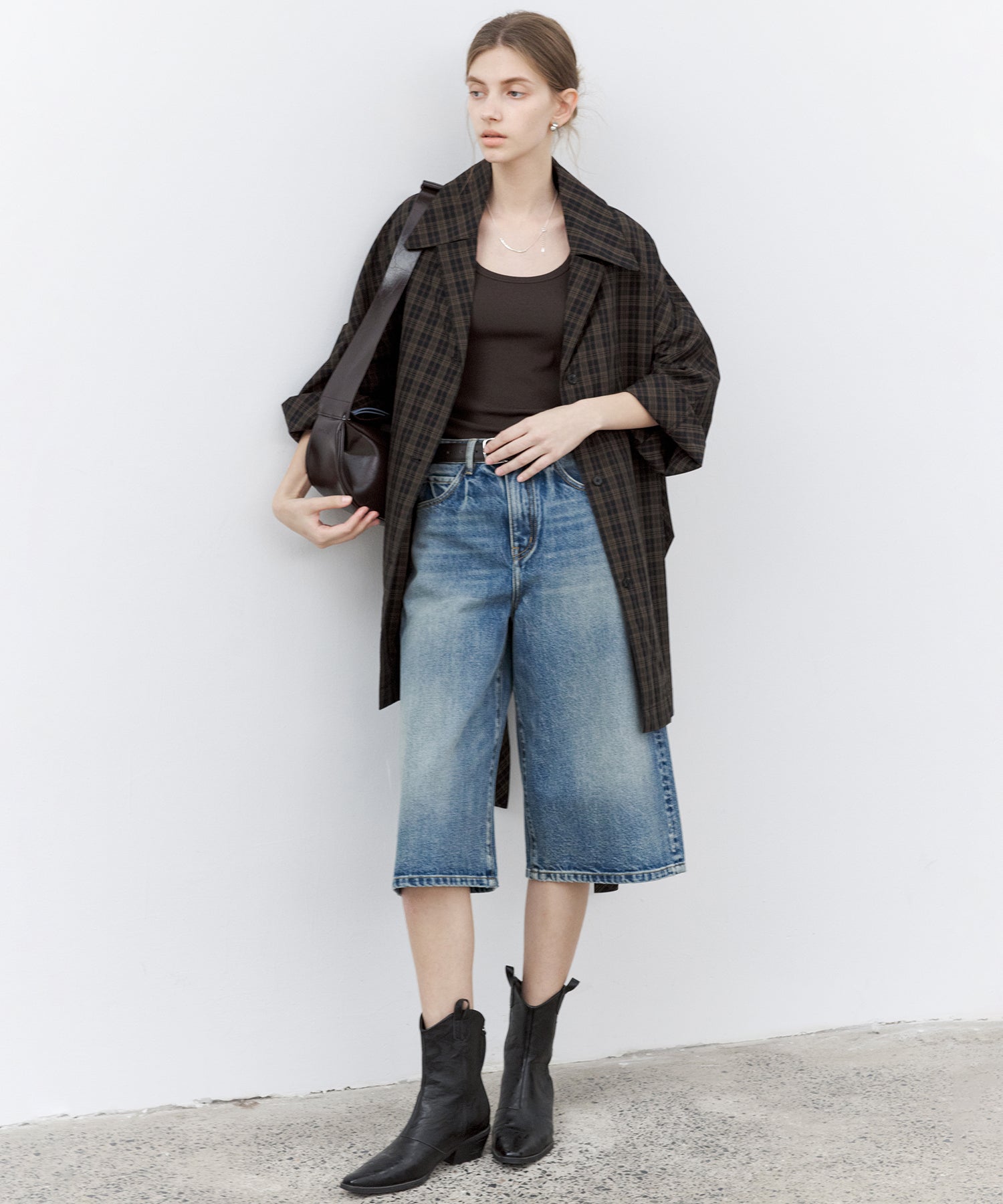 Washed Wide-Leg Denim Shorts