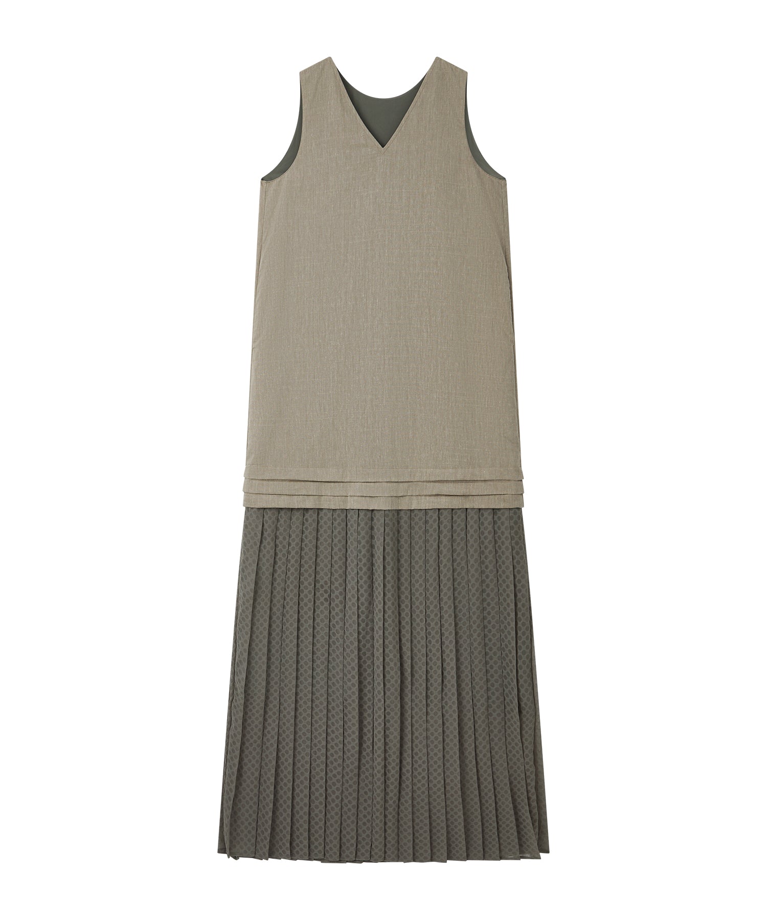 「7月中旬~下旬出荷」Linen Blend Pleated Docking Dress