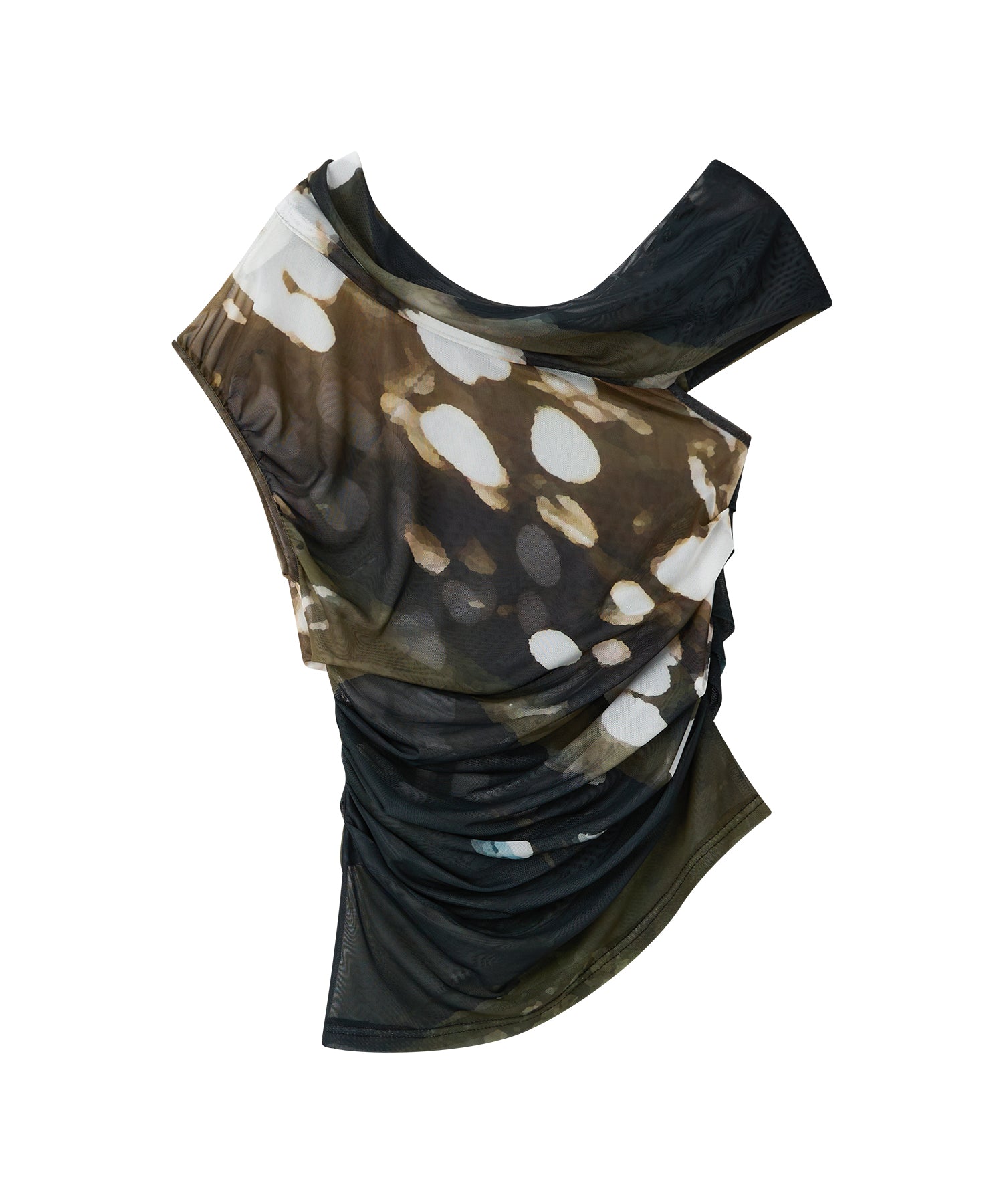 「7月上旬~中旬出荷」Art Print One-Shoulder Sheer Top
