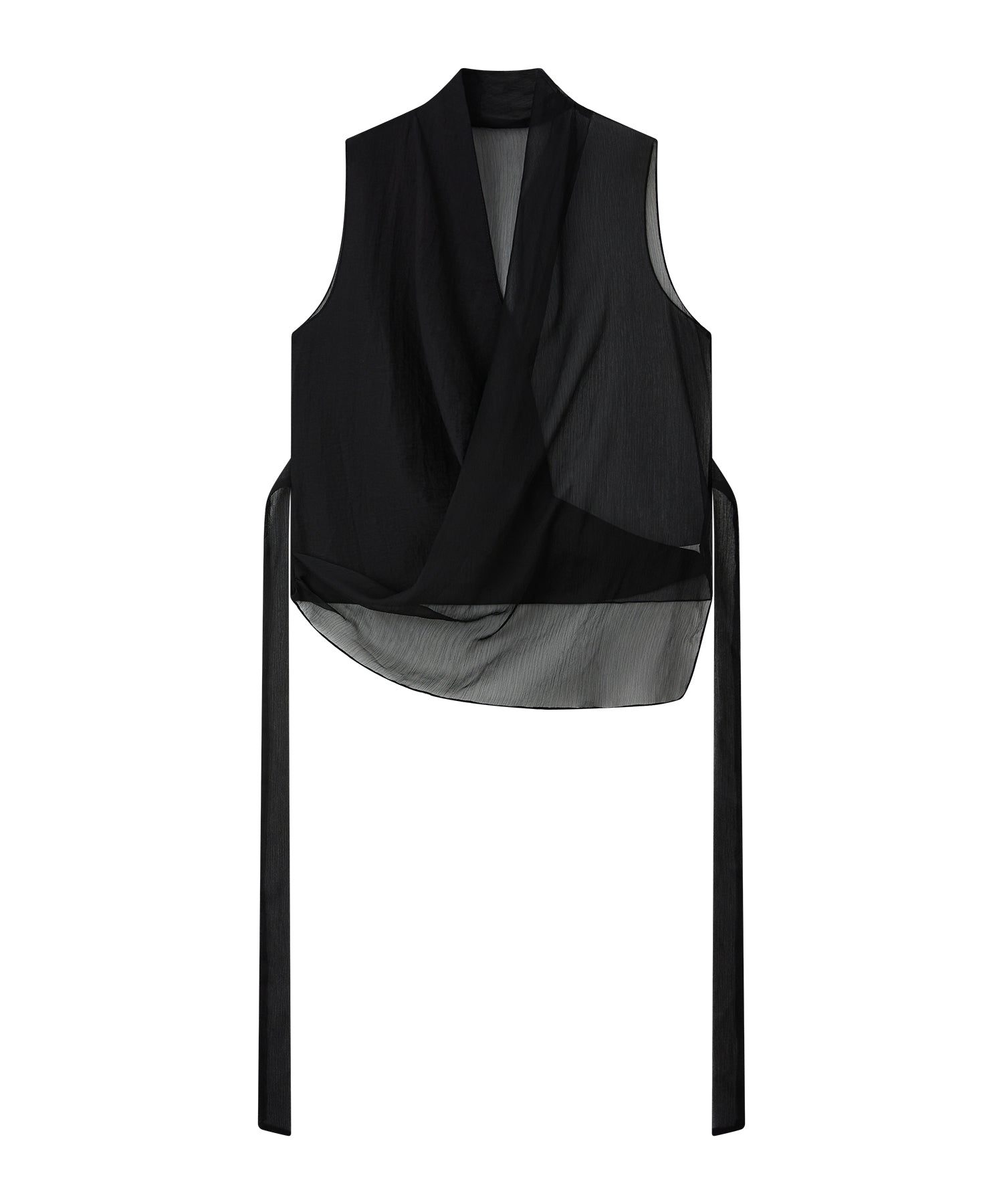 「8月中旬~下旬出荷」Sheer Cross Draped Sleeveless Top