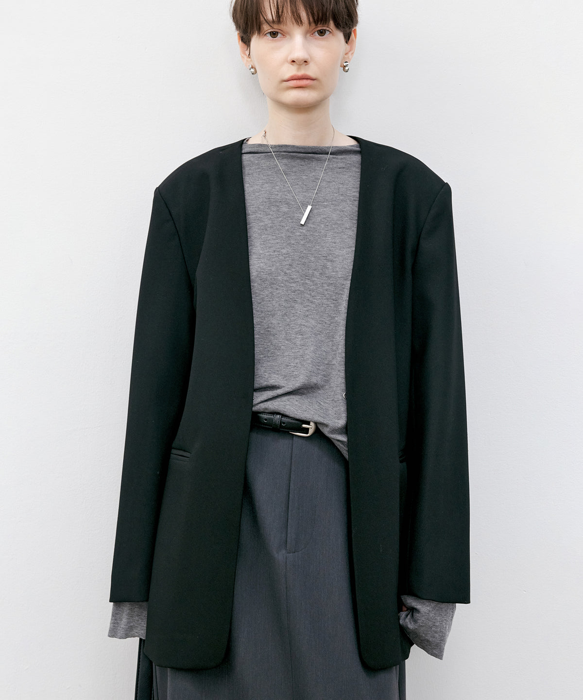 Collarless Oversized Tailored Jacket