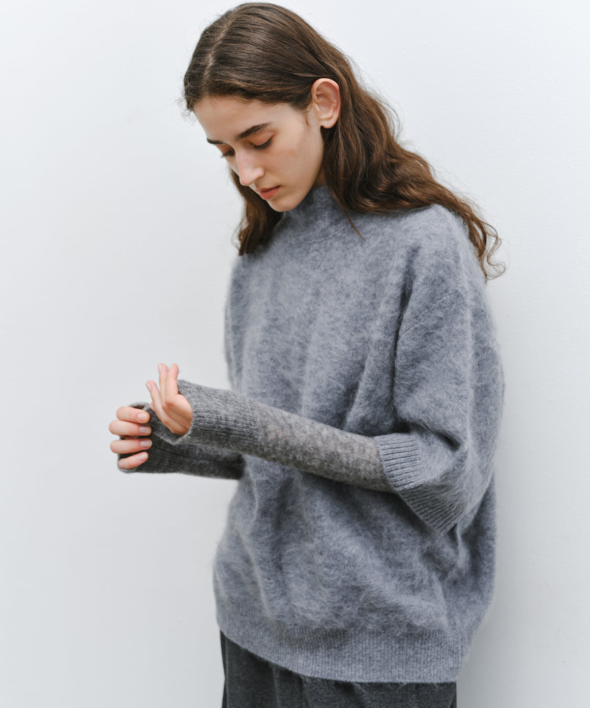「10月下旬出荷予定」Brushed Cashmere-Blend Half Sleeve Knit Top