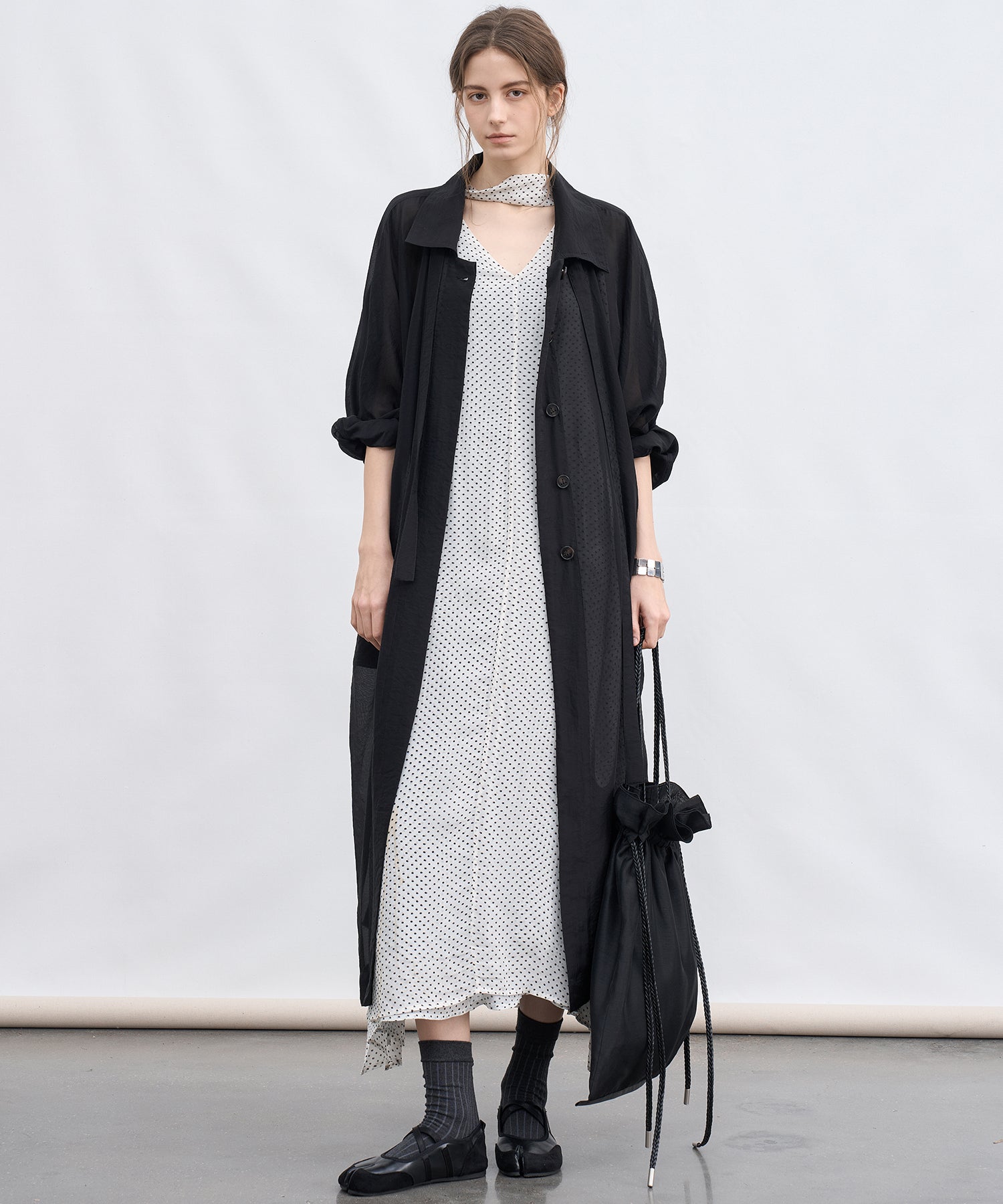 Dot Scarf Detail V-Neck Dress