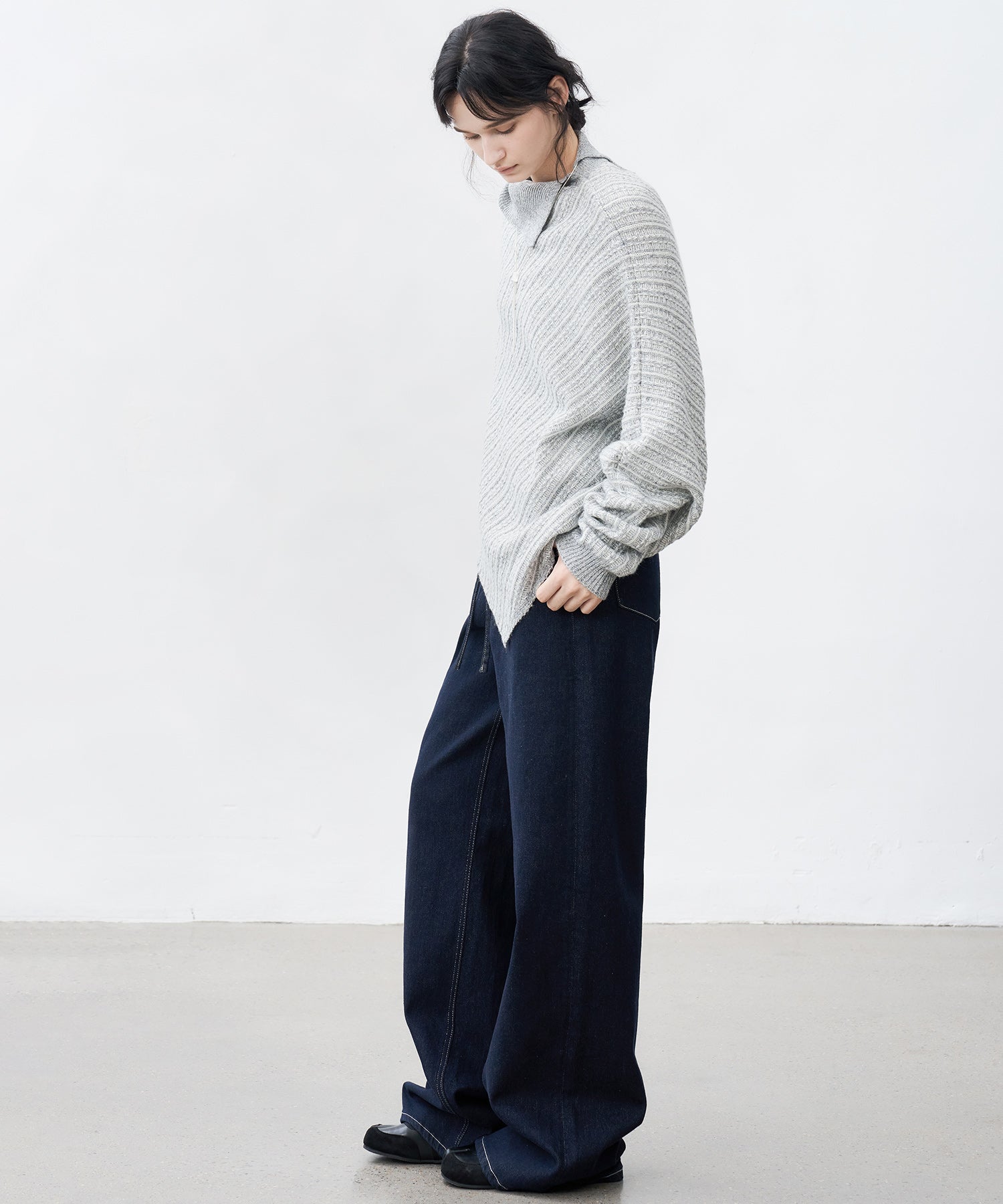 Asymmetric Textured Knit Sweater
