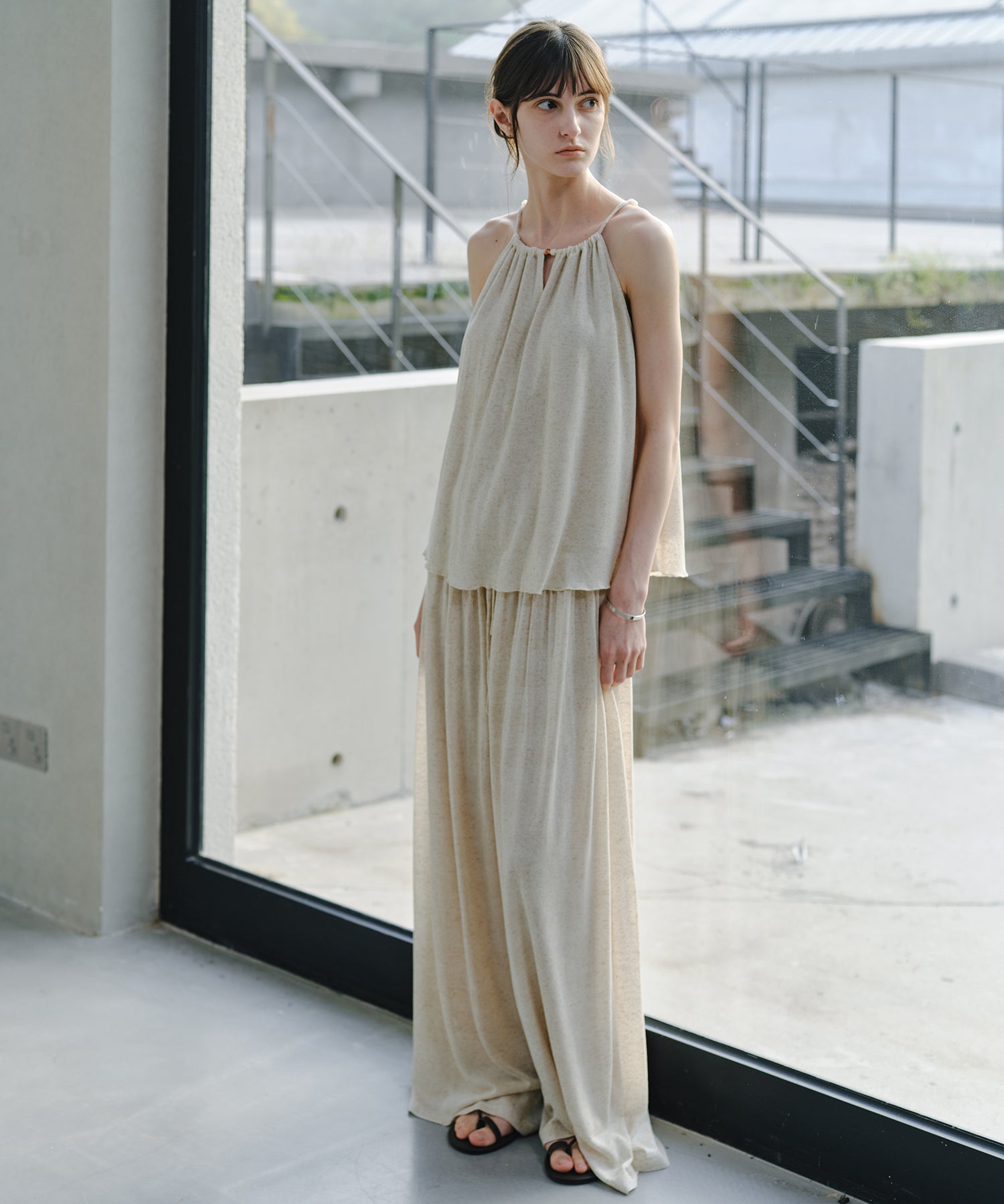 「7月中旬~下旬出荷」Linen Blend Gathered Wide Pants