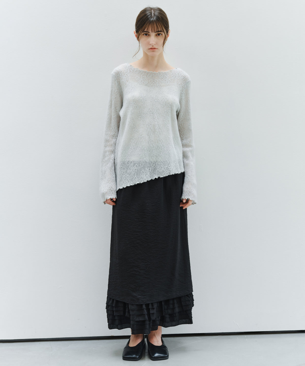 「9月下旬出荷予定」Layered Frill Hem Easy Long Skirt