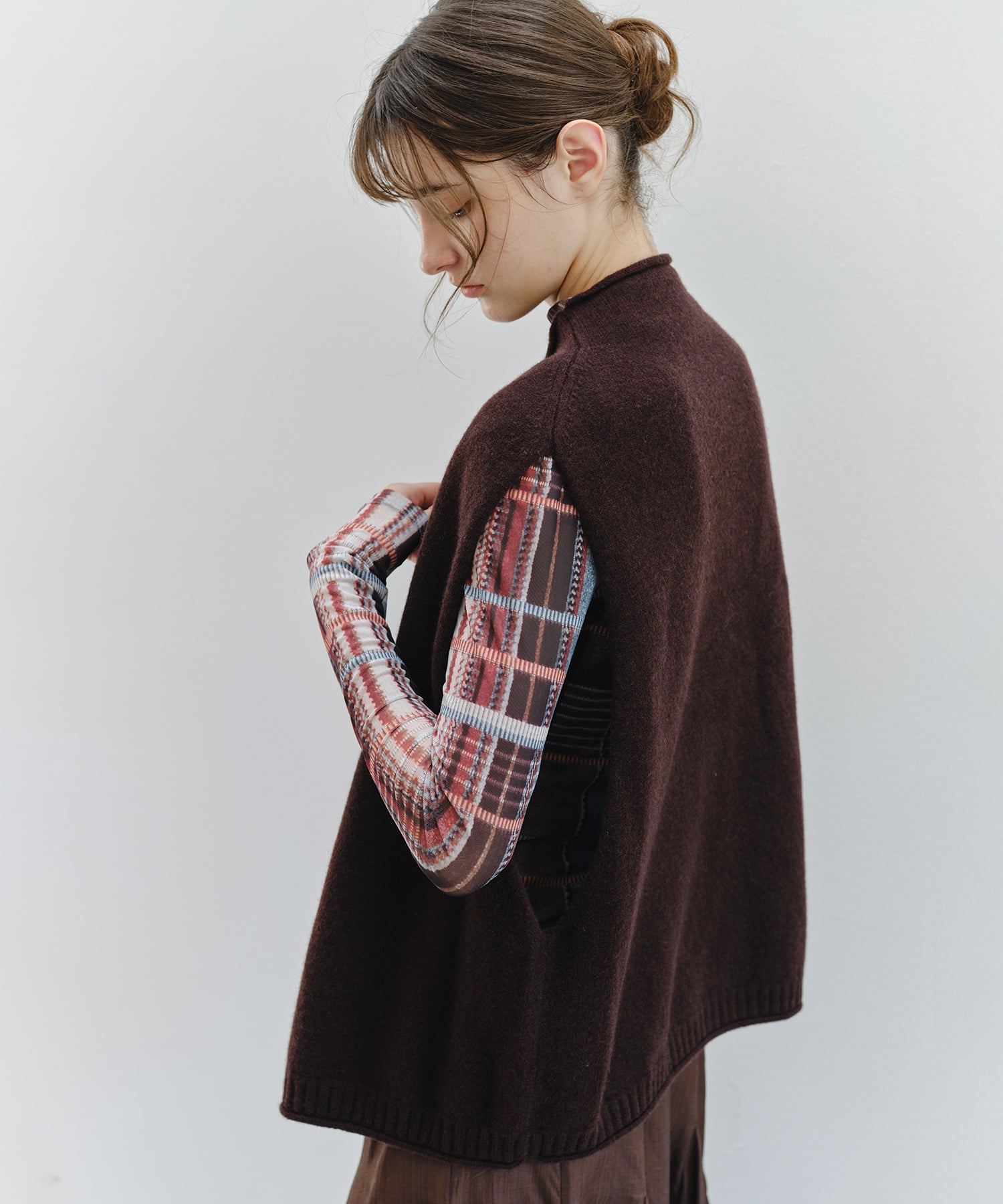 「9月下旬出荷予定」Vintage Check Sheer High Neck Top