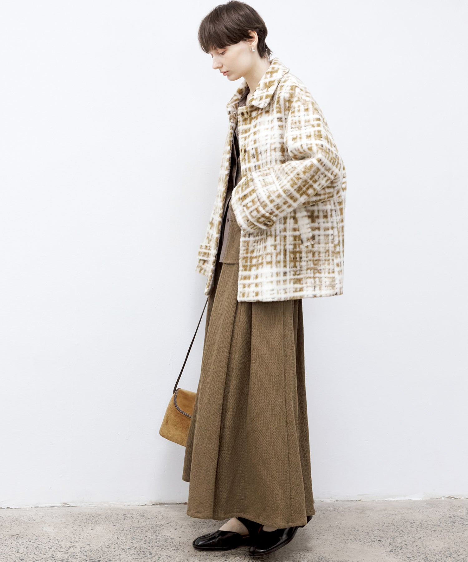 Hazy Plaid Tailored Wool Short Over-coat