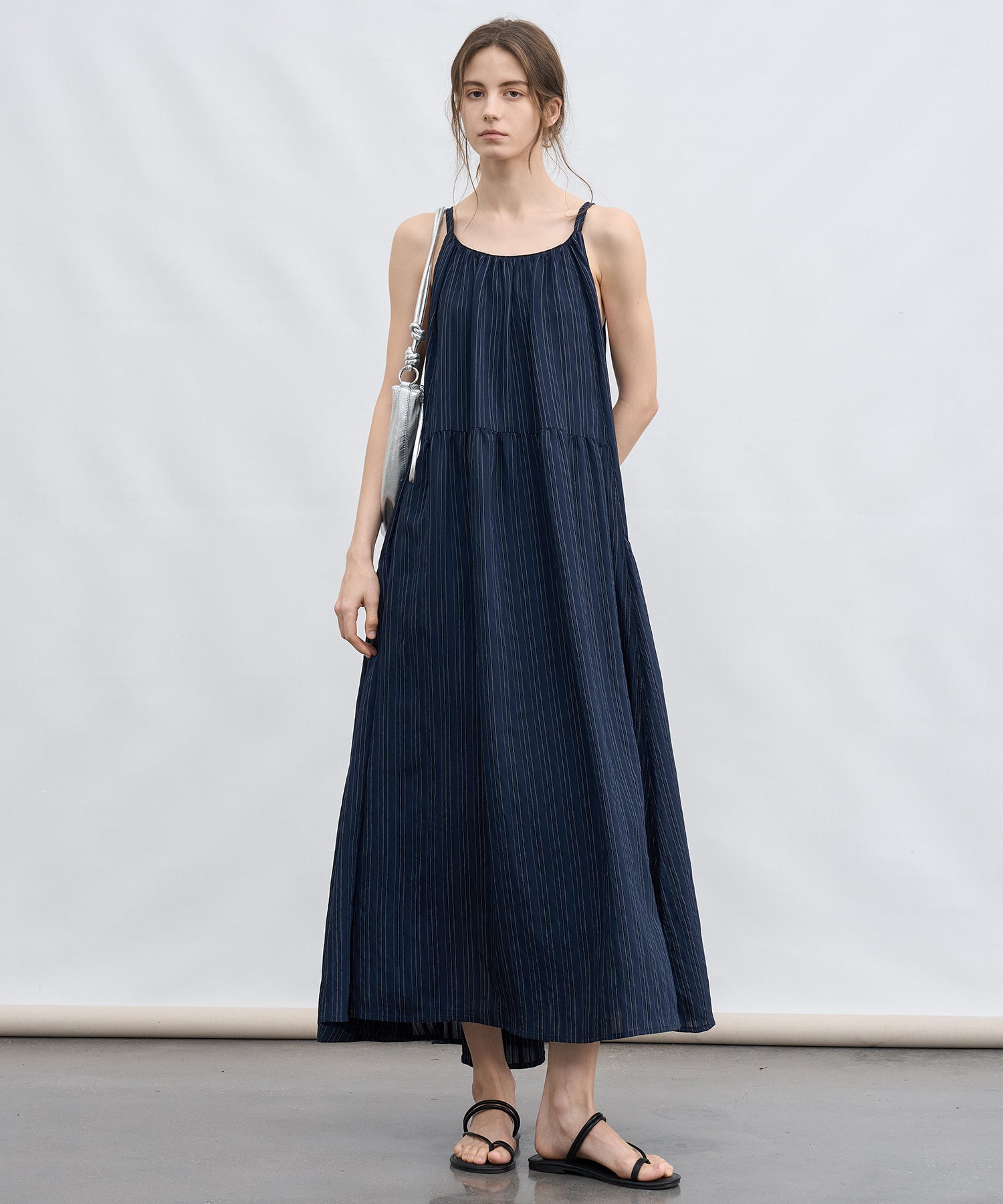 「7月上旬~中旬出荷」Textured Stripe Camisole Dress