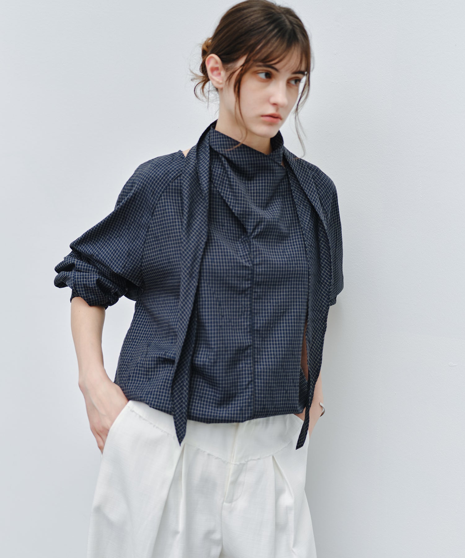 「9月下旬出荷予定」Cross Stole Collar Oversized Shirt