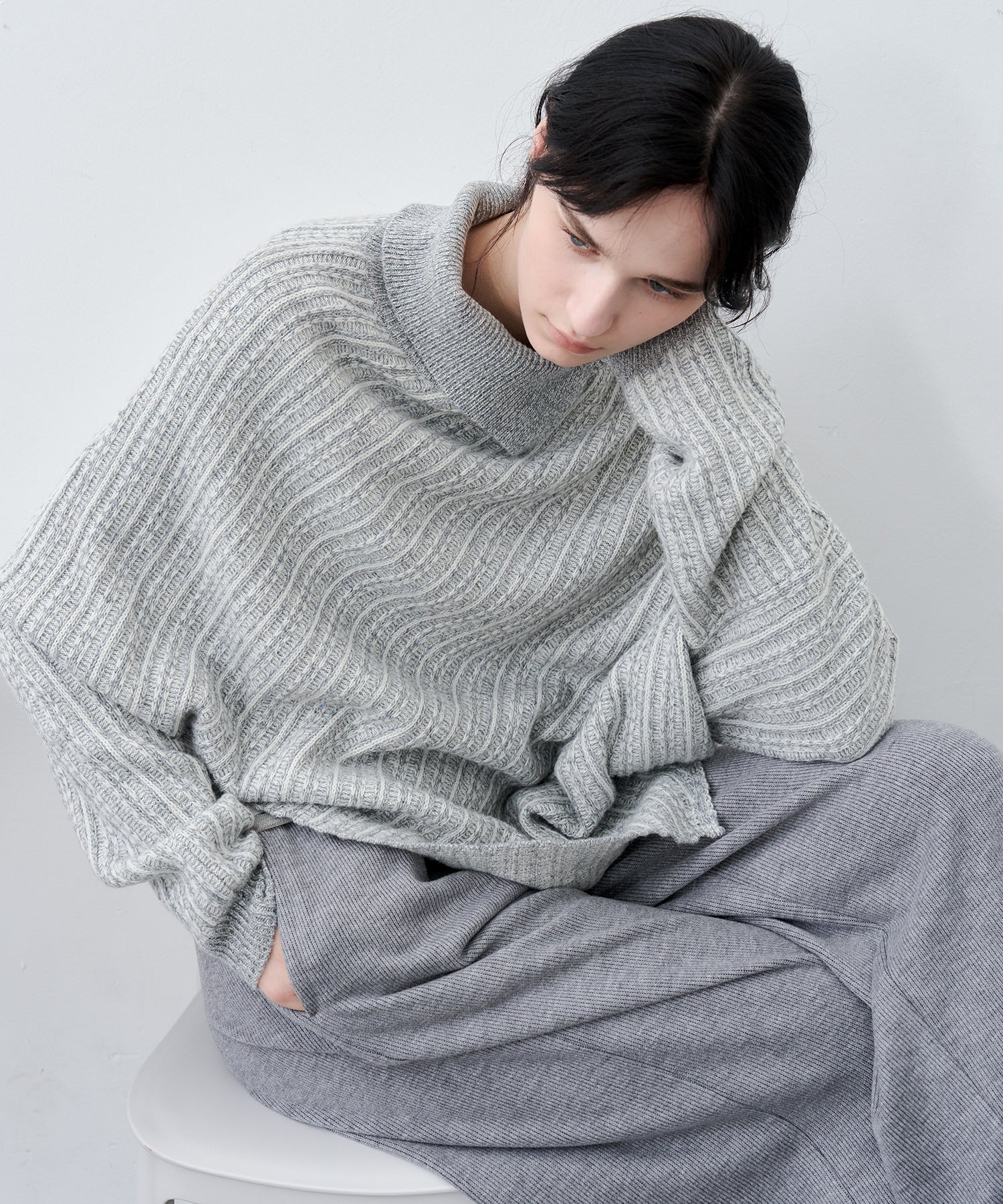 Asymmetric Textured Knit Sweater