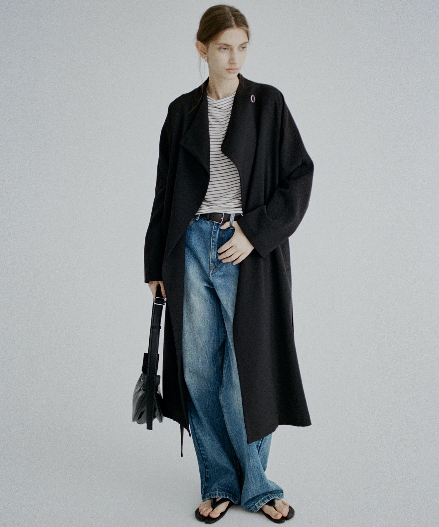 Asymmetric Collar Raglan Sleeve Long Coat