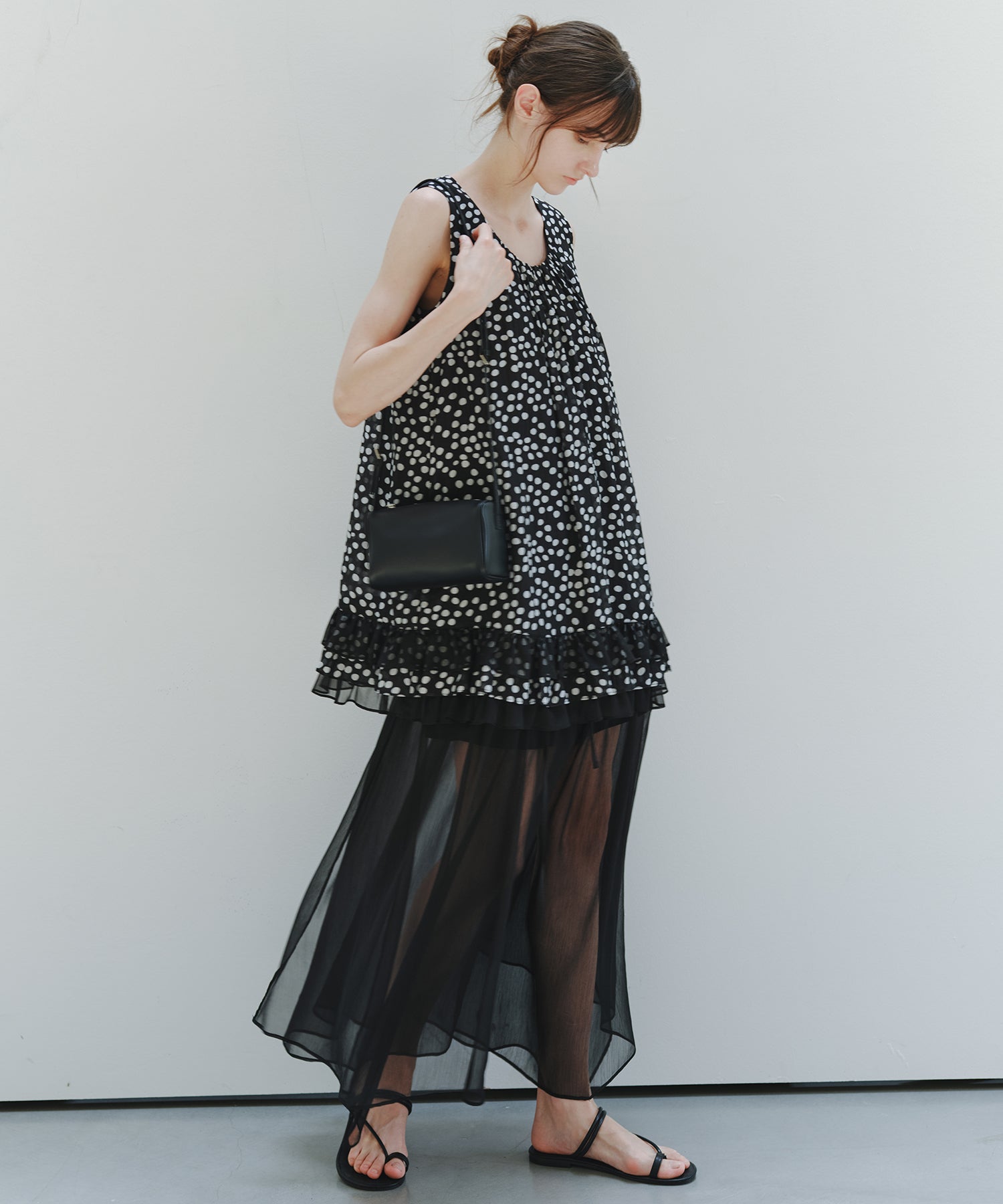 「8月中旬~下旬出荷」Sheer Layered Draped Long Skirt
