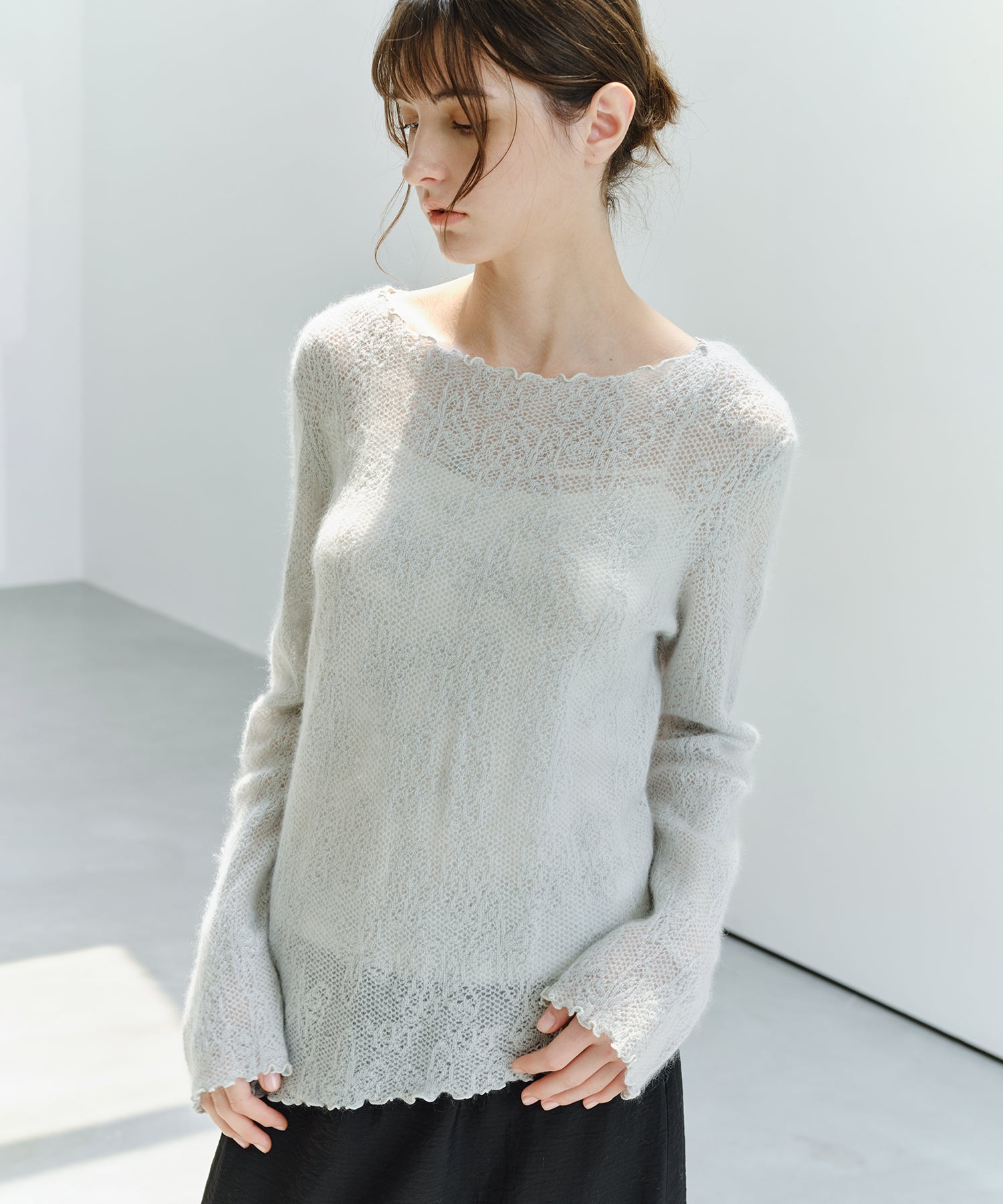 「9月下旬出荷予定」Sheer Jacquard Wool Silk Knit Top