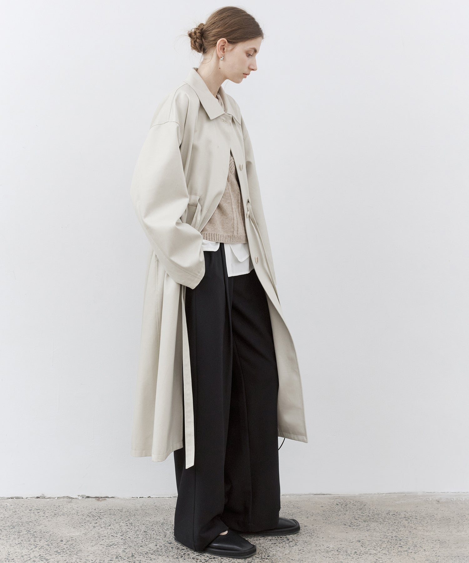 Drawstring Waist Relaxed Fit Long Coat
