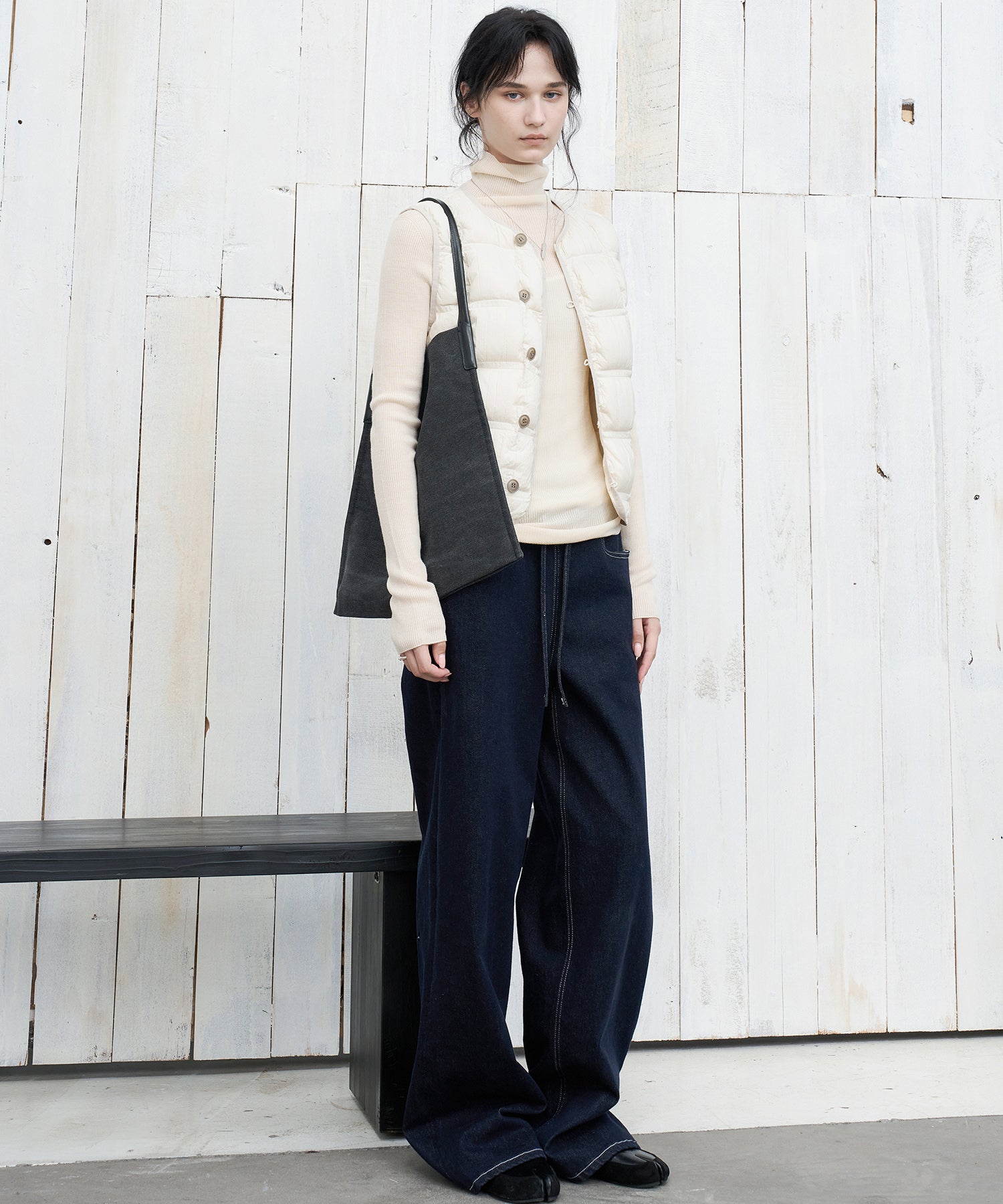 Drawstring Straight Washed Denim Pants