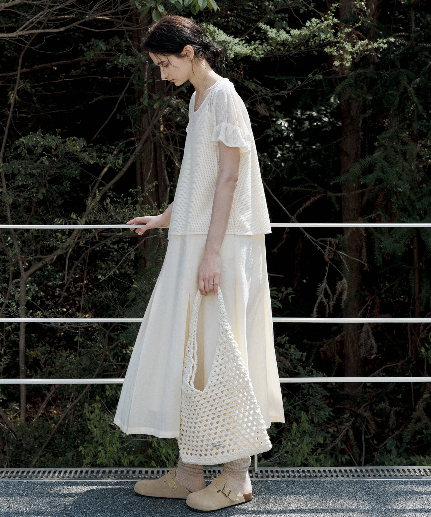 Sheer Gathered Sleeve T-Shirt