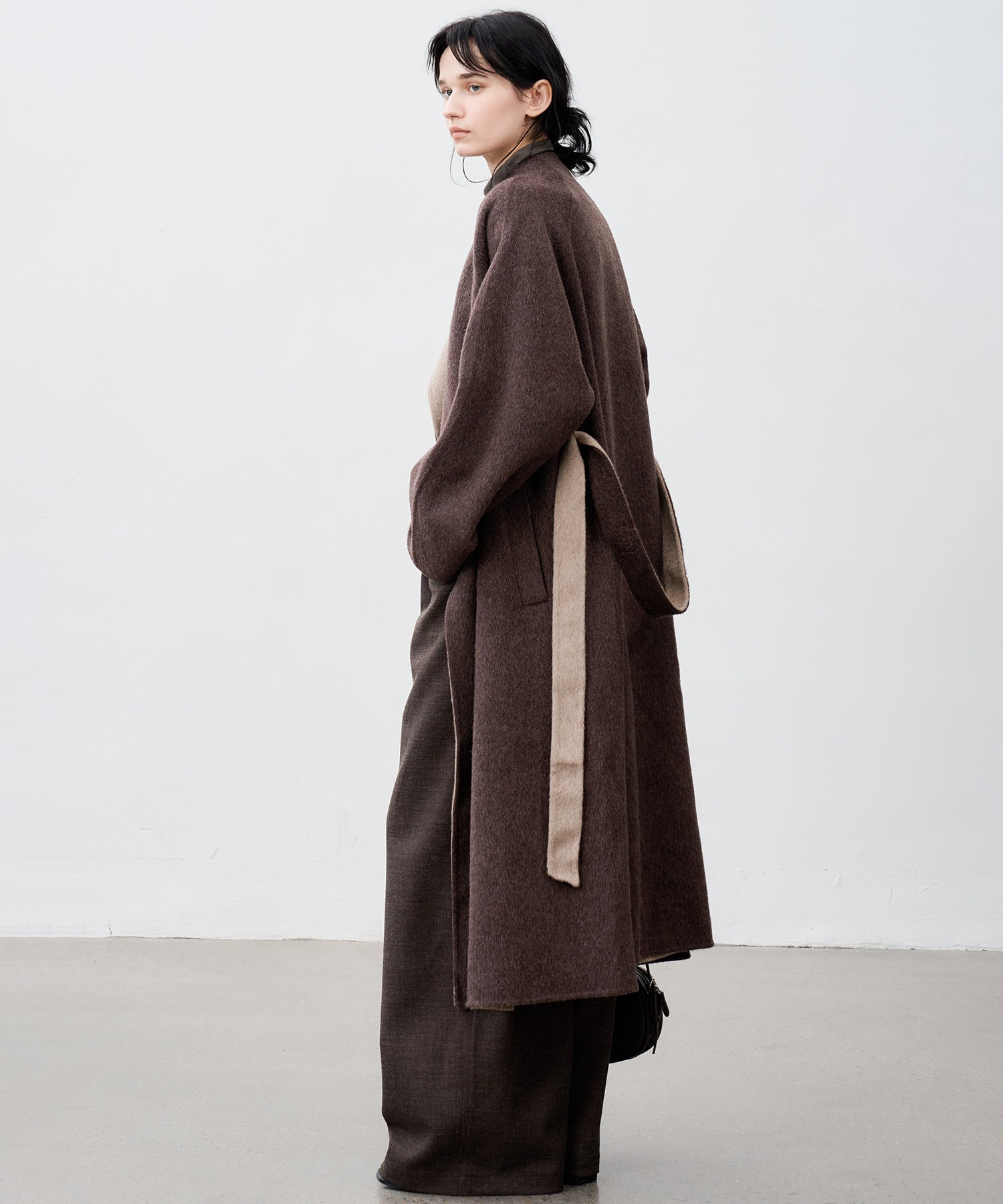 100% Wool Overlap Collar Double-Faced Long Coat