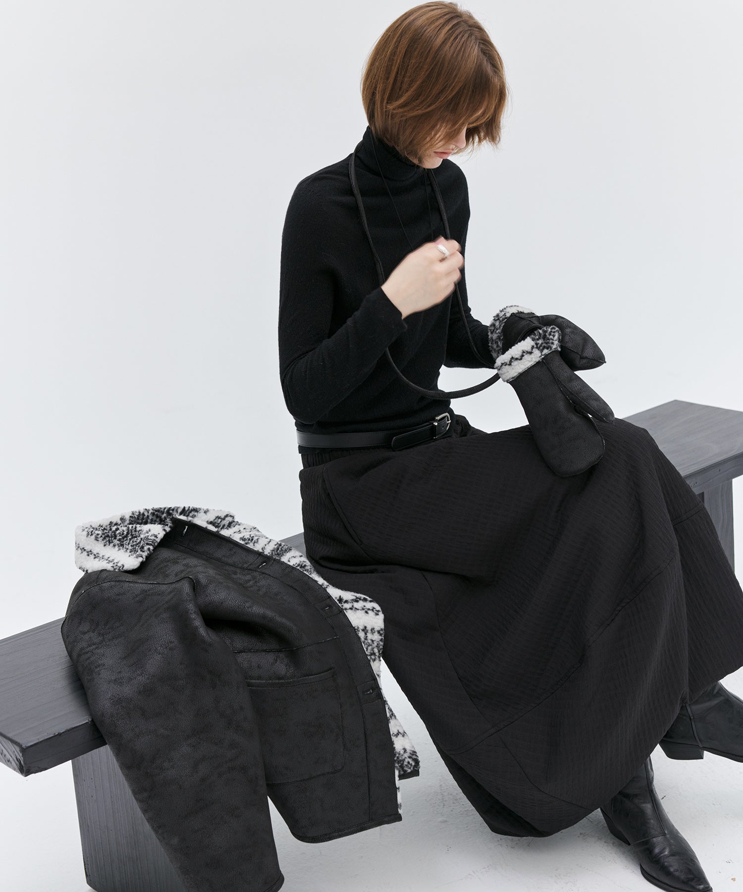 Fair Isle Faux Shearling Jacket with Gloves