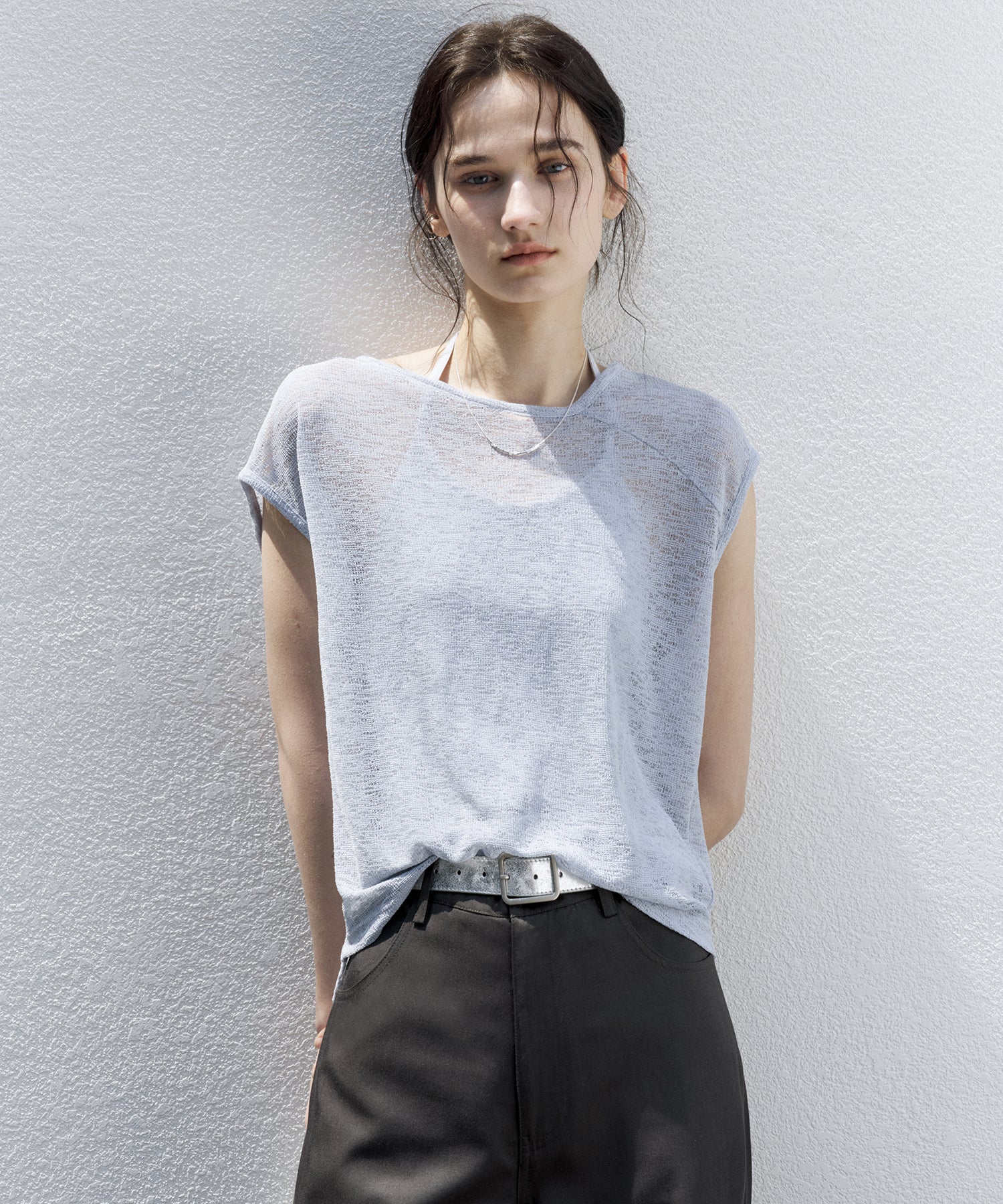Asymmetric Neck Sheer Sleeveless tops – Relaxed Fit