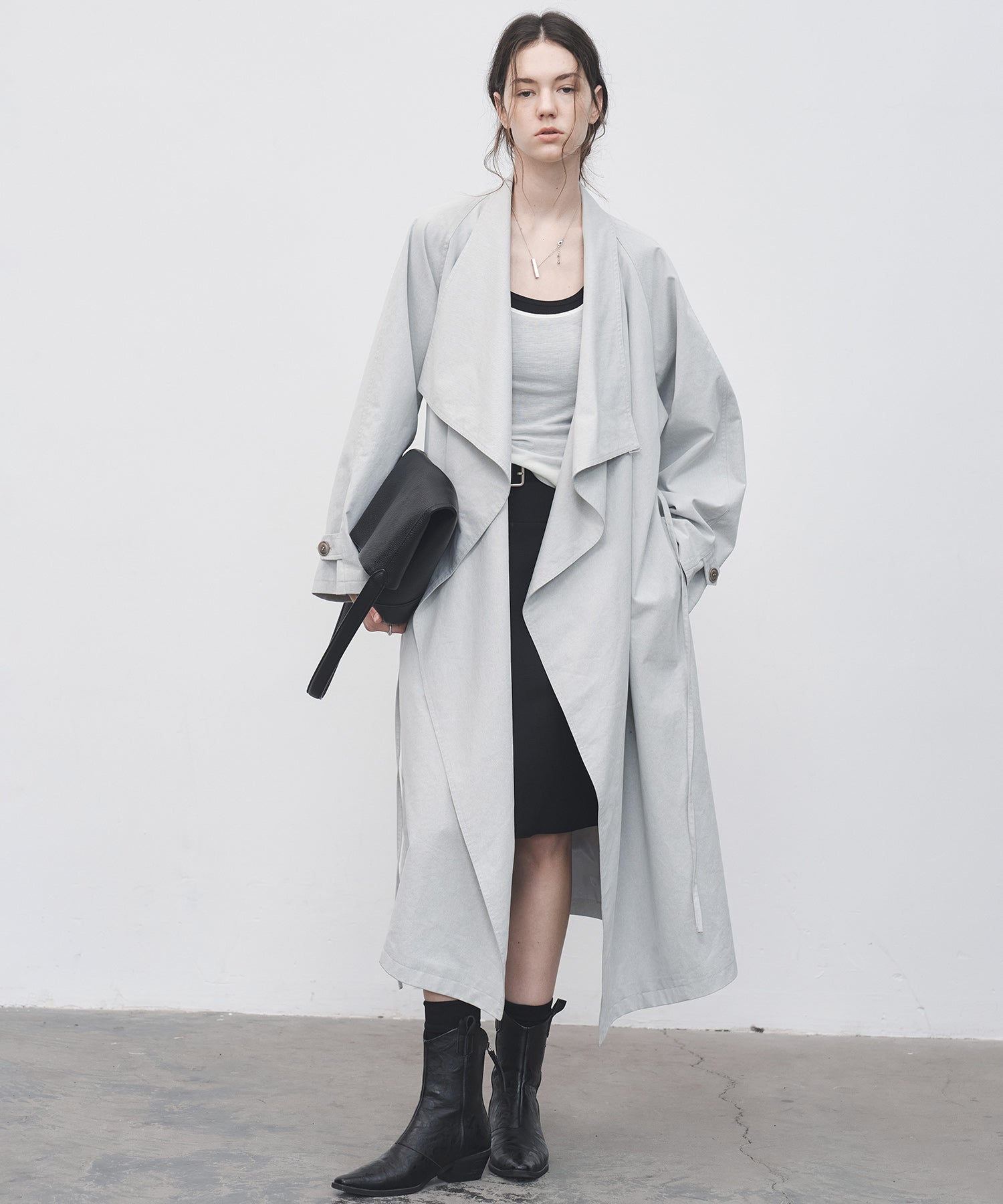 Layered Drape-Neck Trench Coat – Oversized Long Silhouette