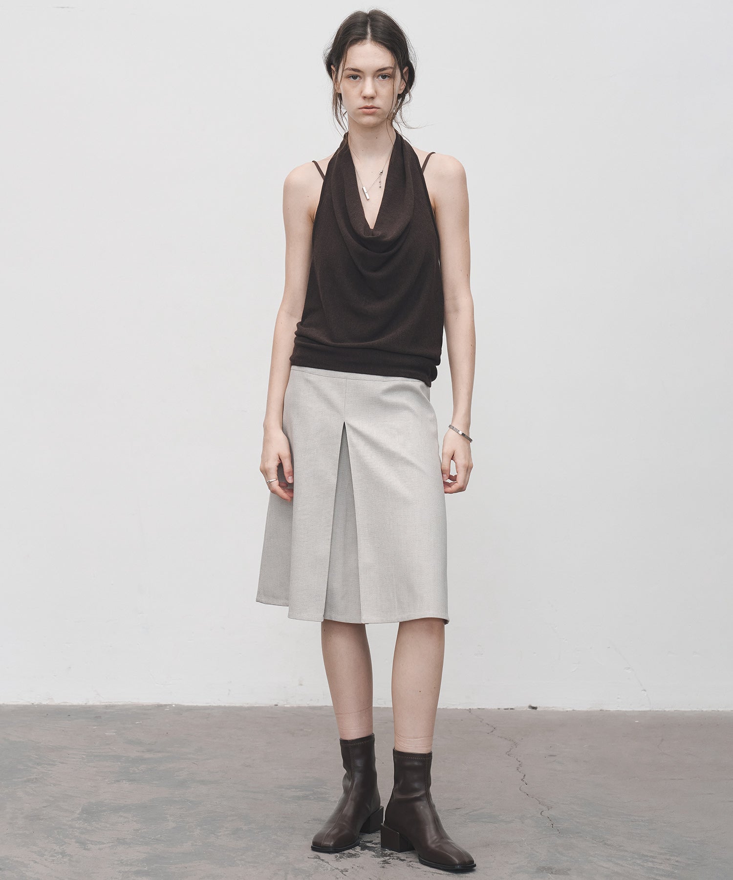 2-Way Pleated Suit Midi Skirt – High Waist A-Line Fit