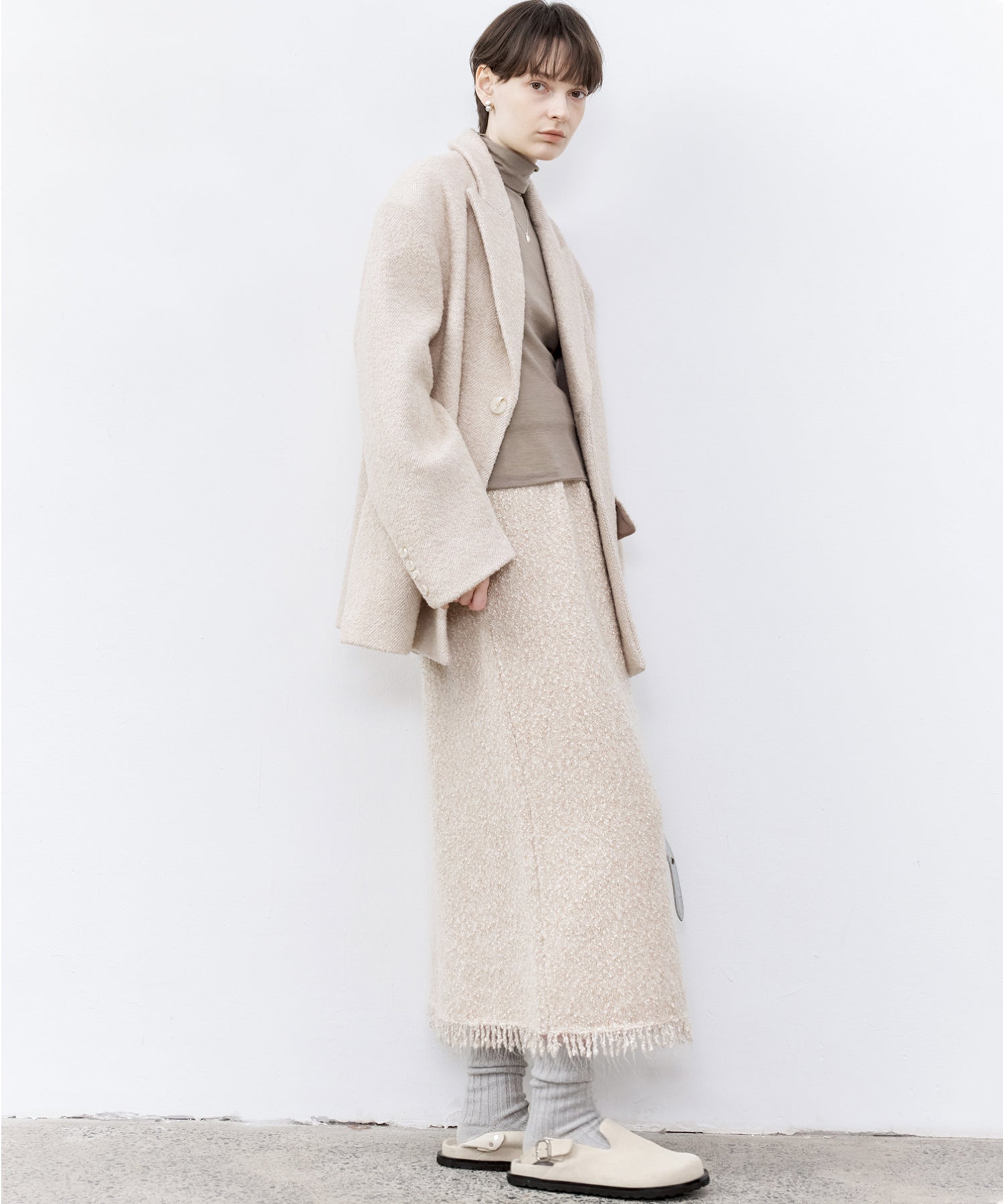 Wool-Blend Oversized Tailored Jacket with Shoulder Pads