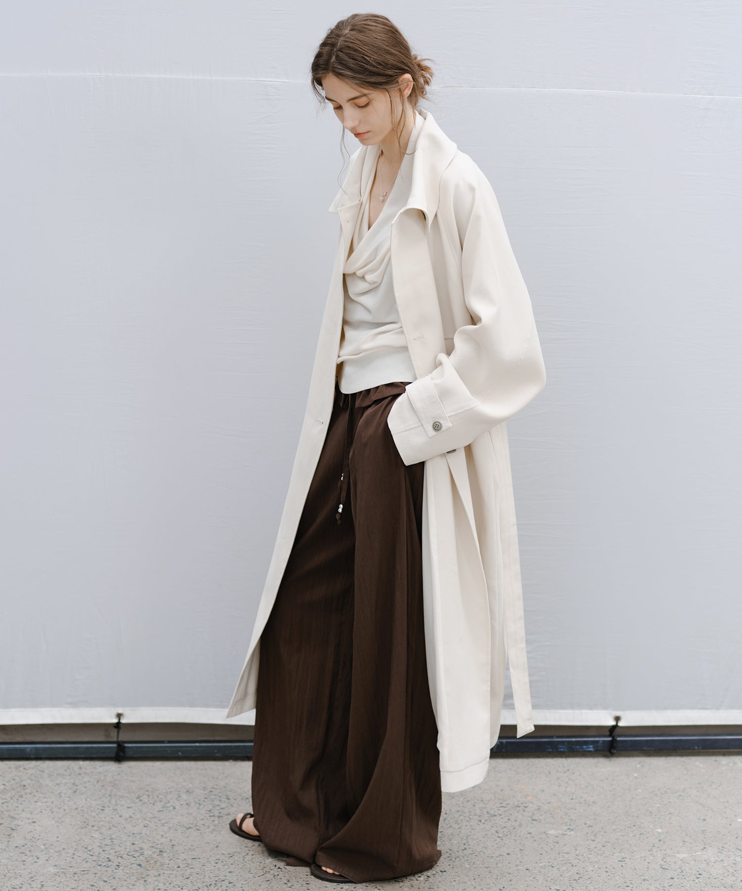 Stand Collar Belted Long Trench Coat