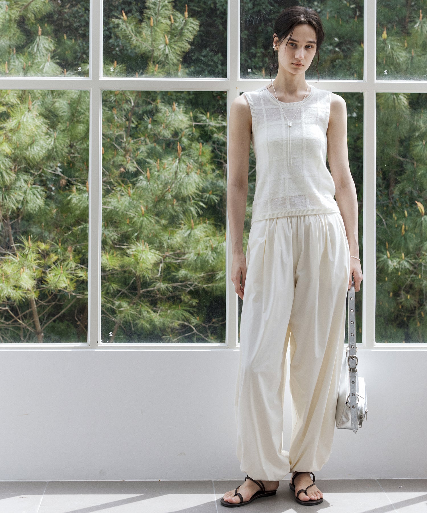 Sheer Check Knit Sleeveless Top