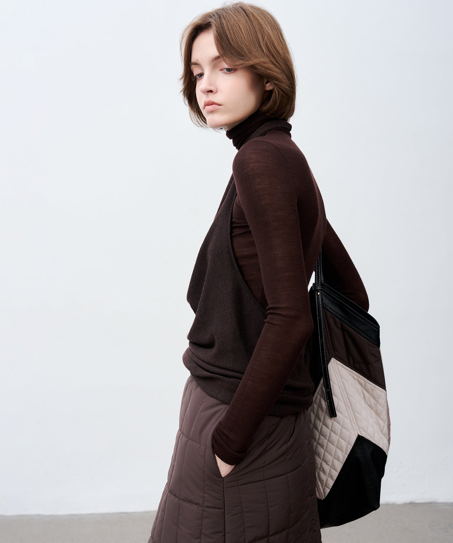 Geometric Colorblock Quilted Tote Bag