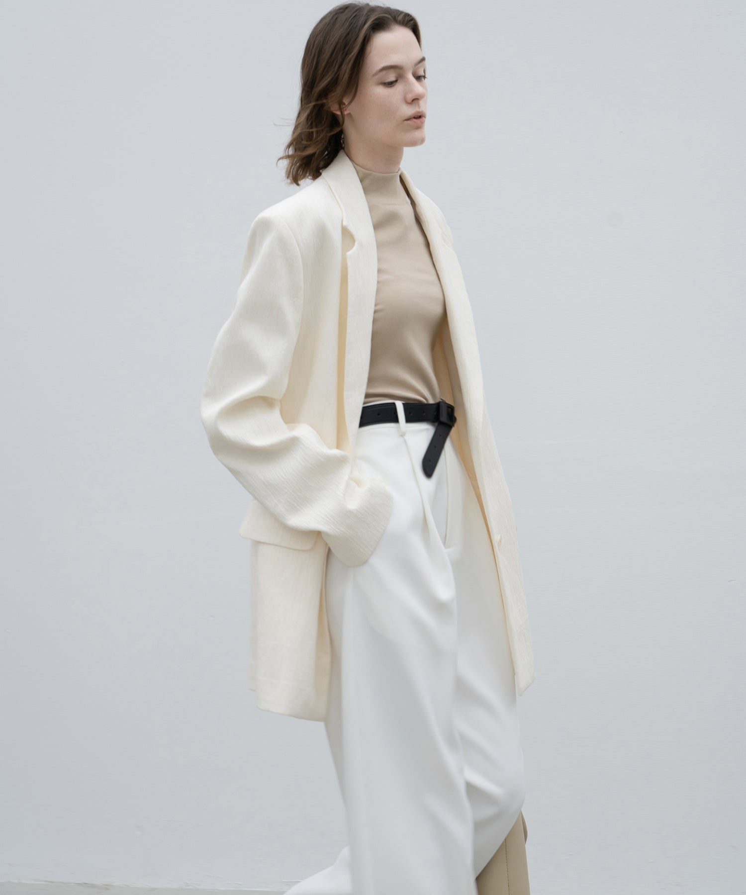 Crinkled-Texture Single-Breasted Jacket